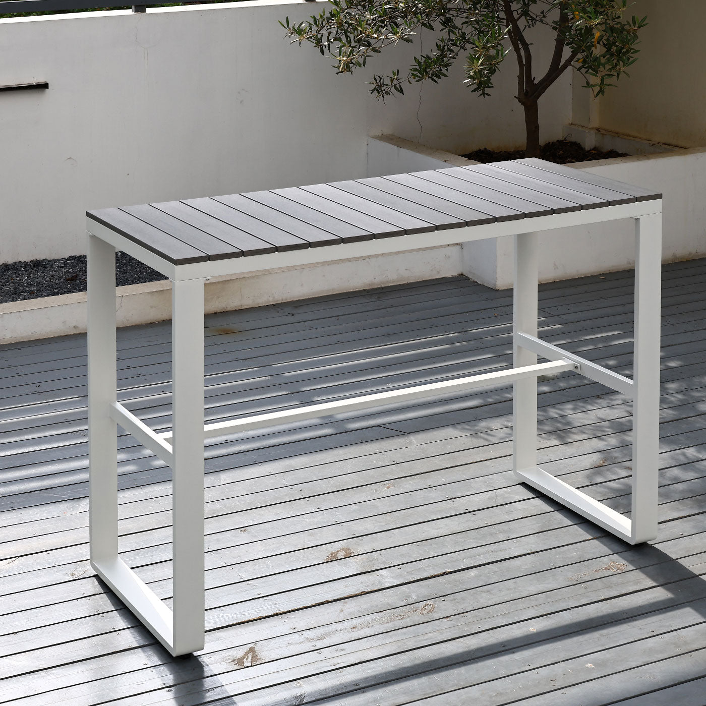 Brighton White Aluminium Outdoor Bar Table with Polywood Slatted Top