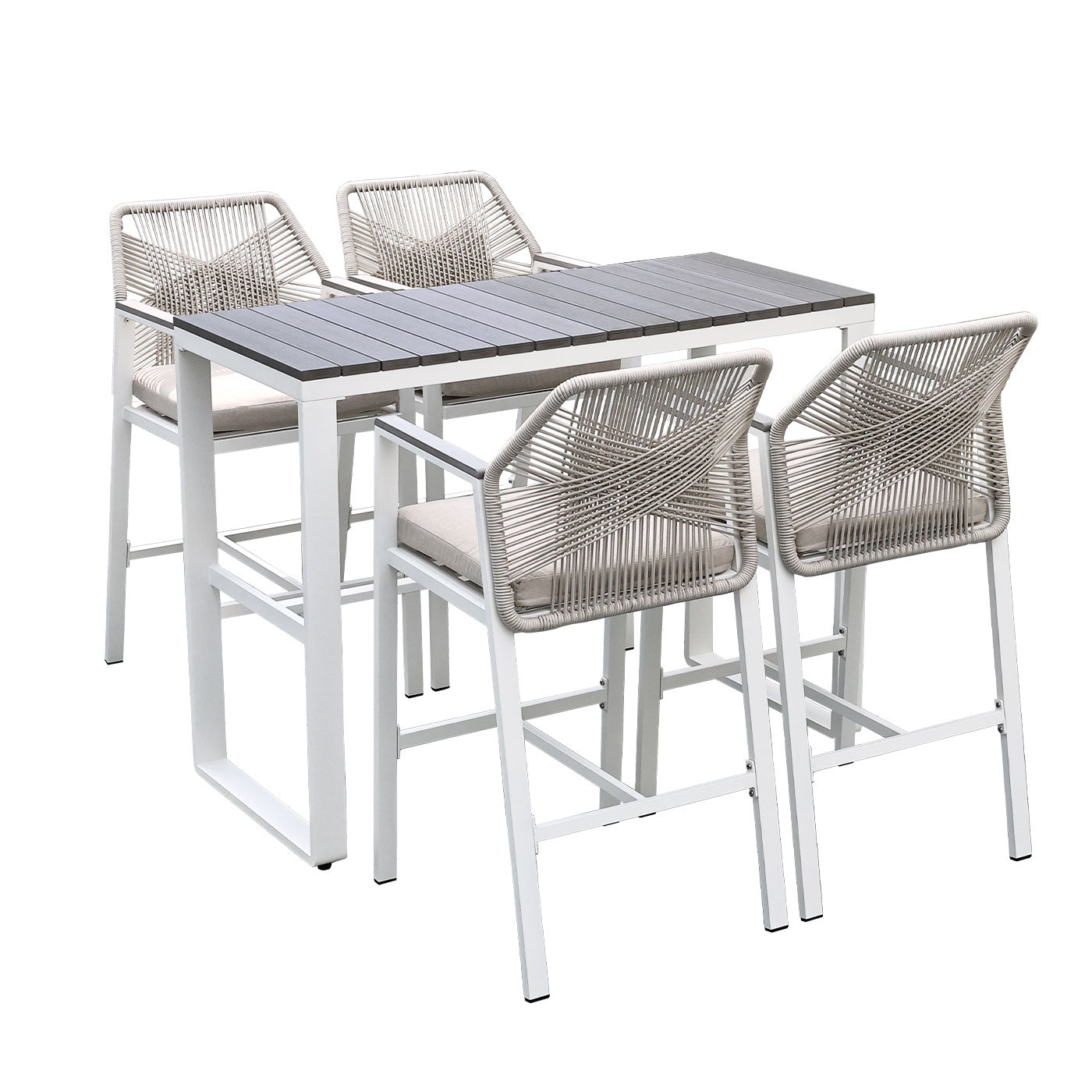 Brighton White Aluminium 5-Piece Outdoor Bar Table & Stool Set