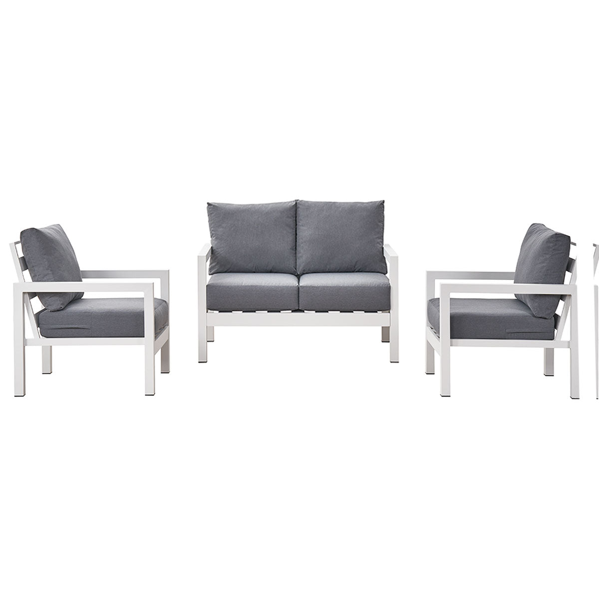 Coogee 4 Seater White Aluminium Sofa Lounge - Grey Cushion