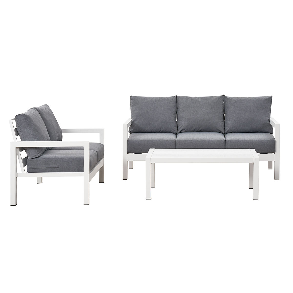 Coogee 3+2 Seater White Aluminium Sofa Lounge Set - Grey Cushion
