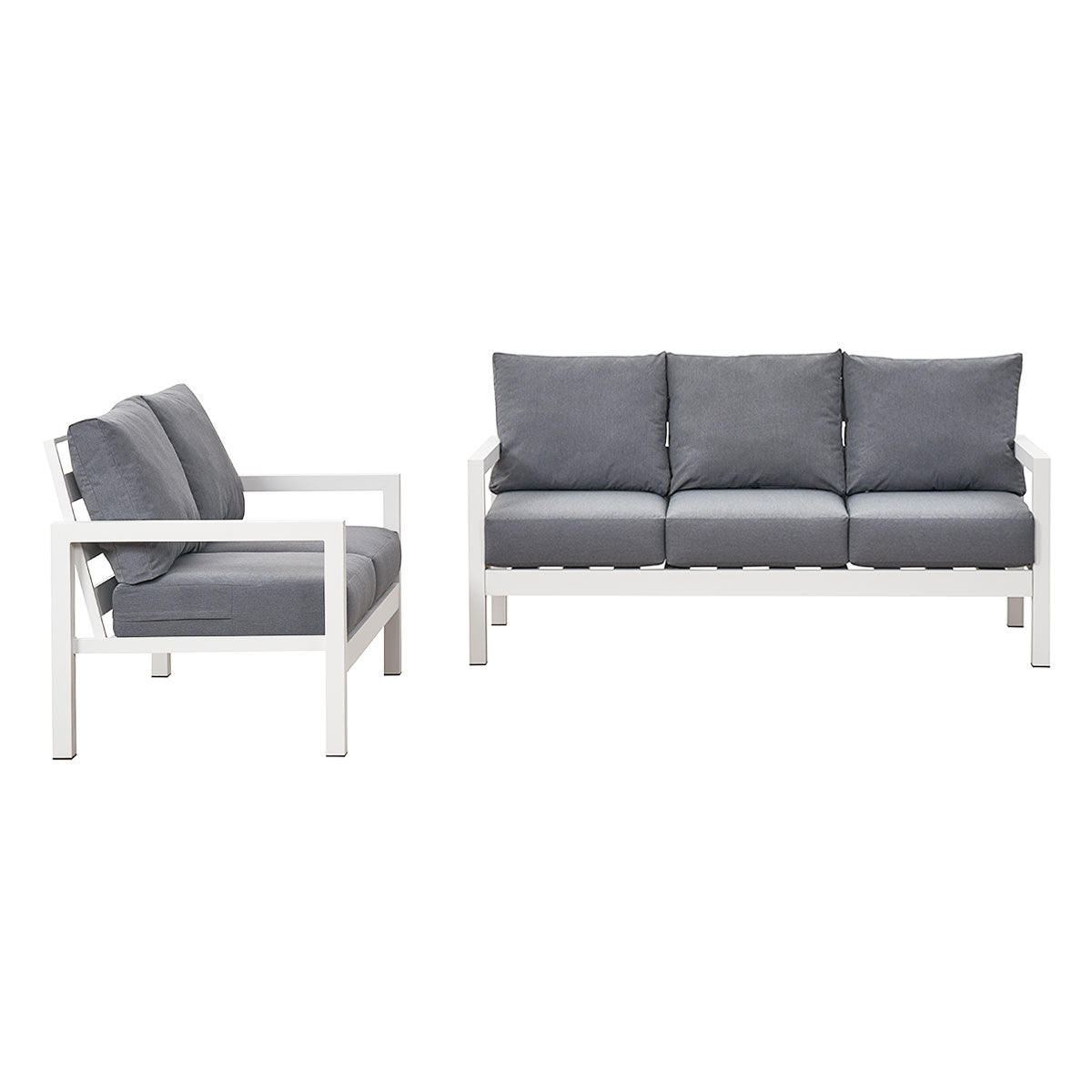Coogee 3+2 Seater White Aluminium Sofa Lounge - Grey Cushion