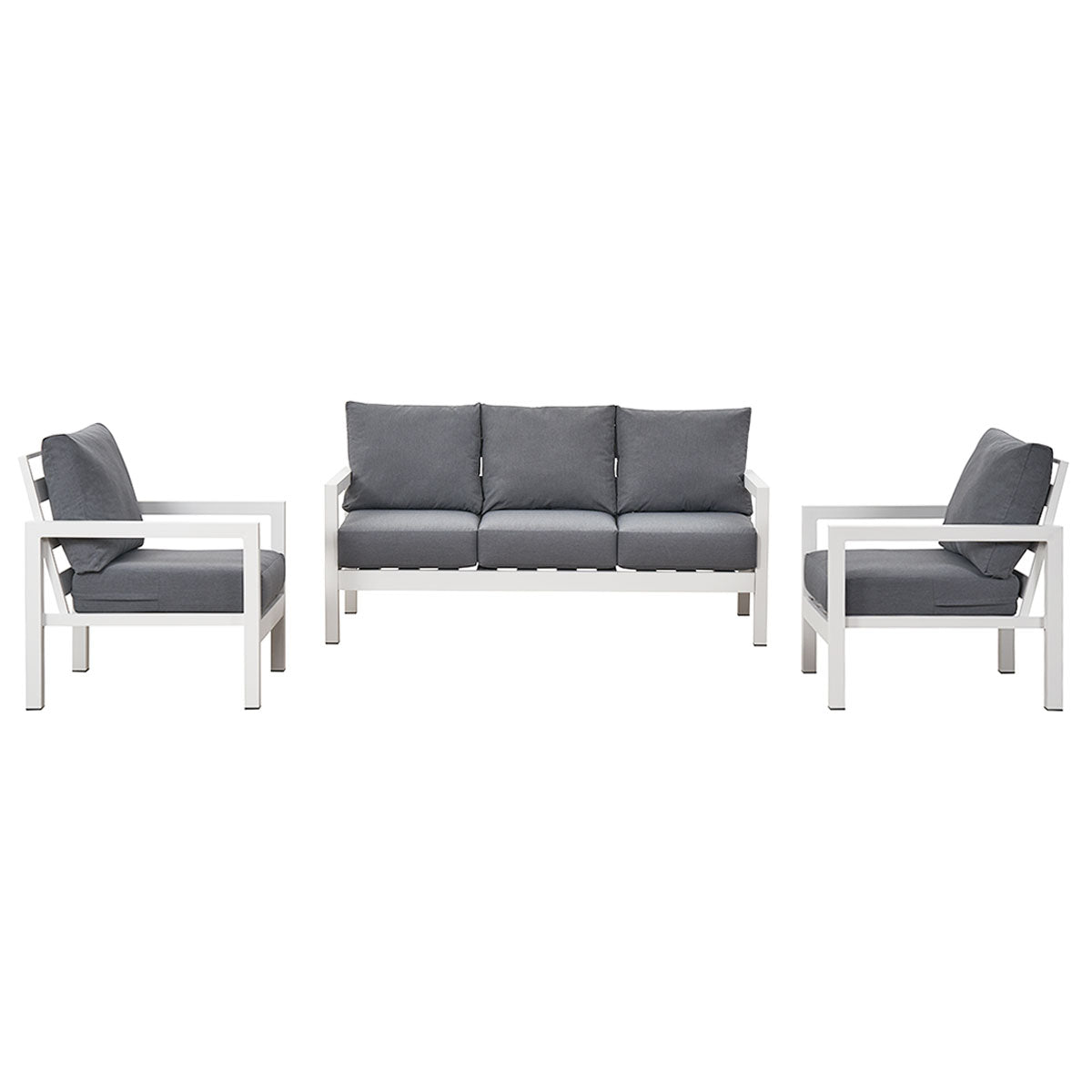 Coogee 5 Seater White Aluminium Sofa Lounge - Grey Cushion