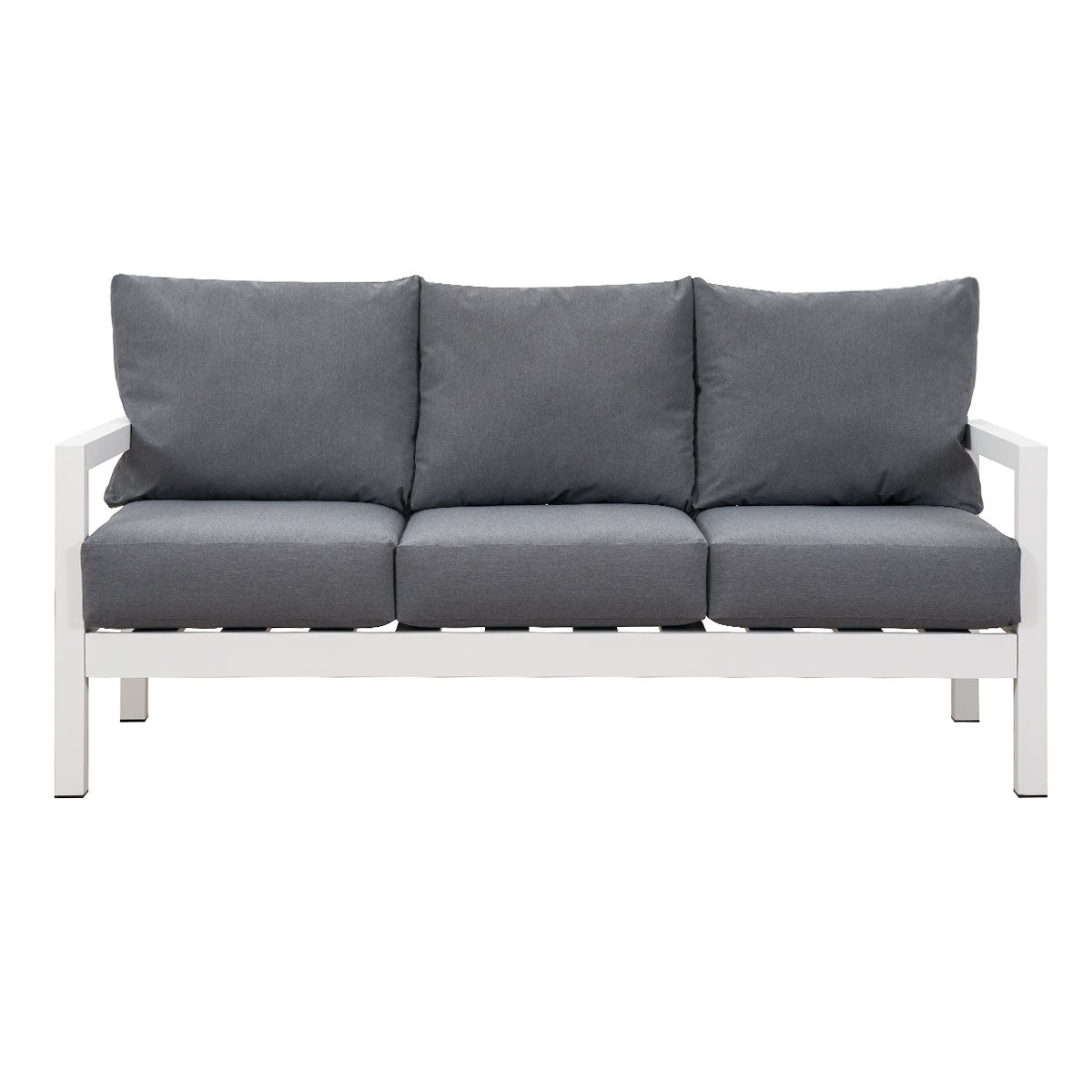 Coogee 3 Seater White Aluminium Outdoor Sofa Lounge with Arms - Grey Cushion