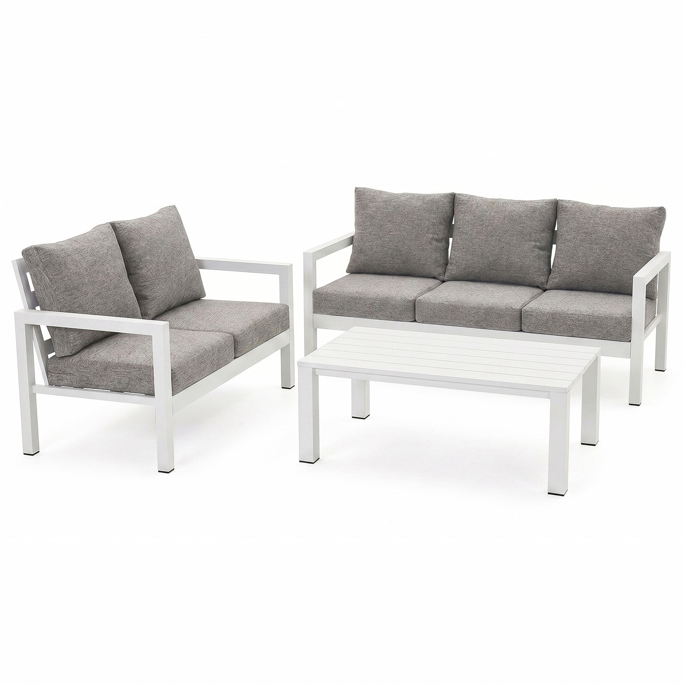 Manly 3+2 Seater White Aluminium Sofa Lounge Suite Set - Textured Grey Cushions