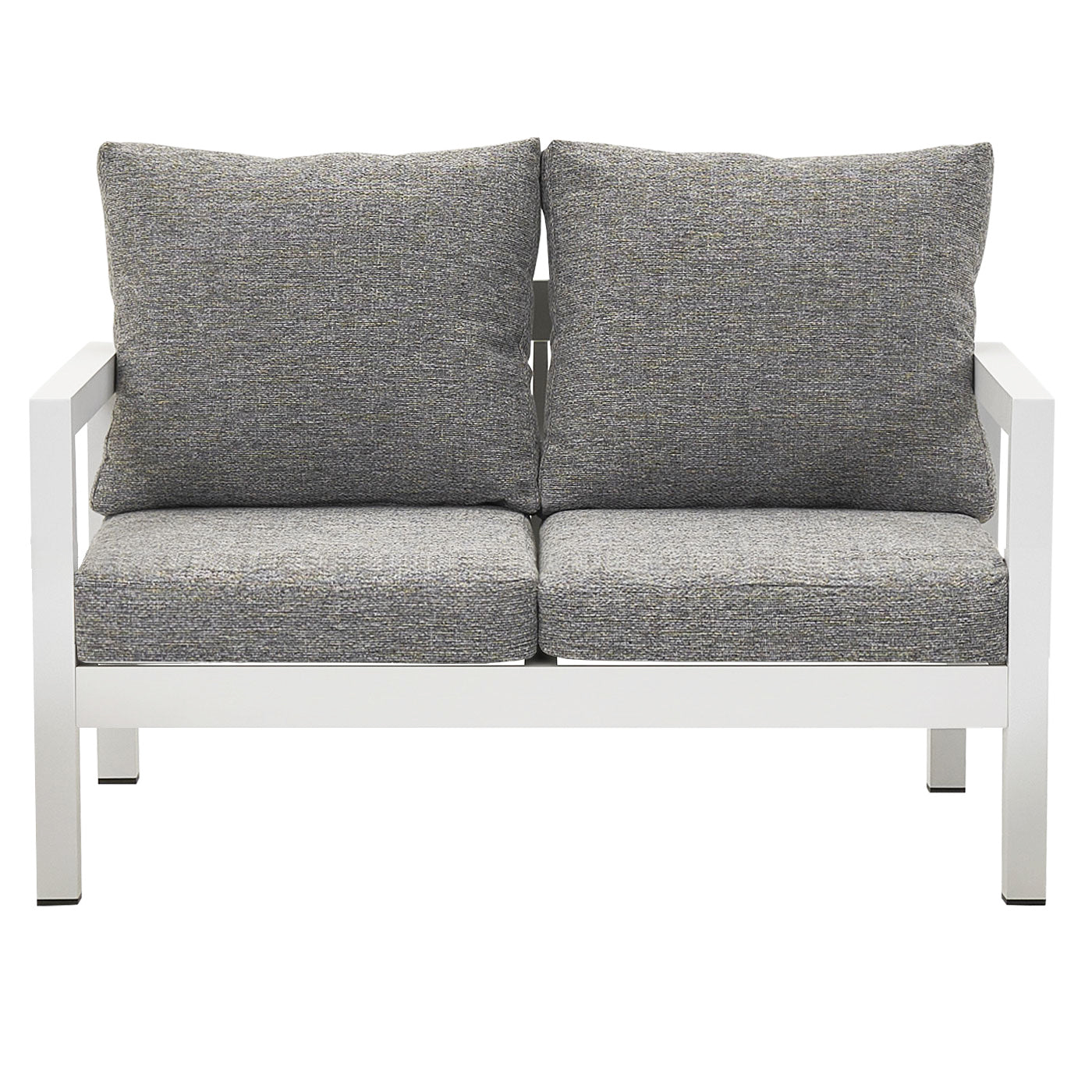 Manly 2 Seater White Aluminium Outdoor Sofa Lounge - Textured Grey Cushions