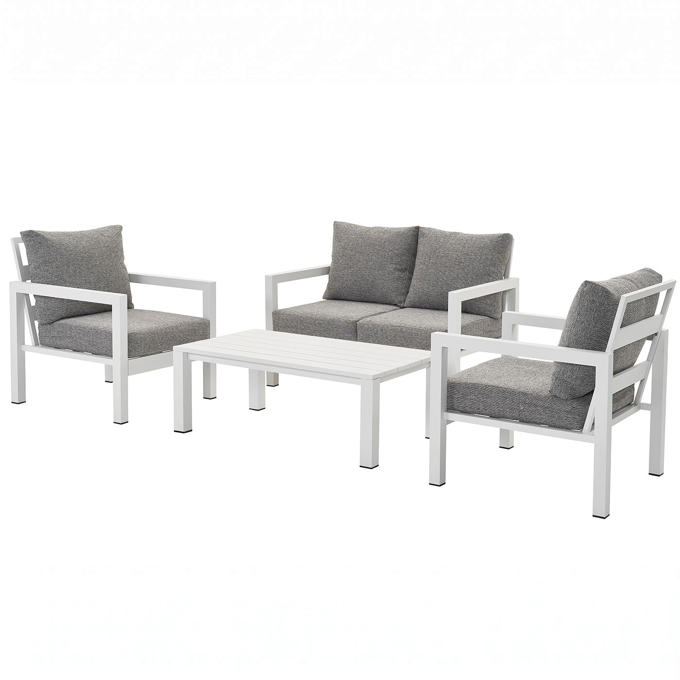 Manly 4 Seater White Aluminium Sofa Lounge Set - Textured Grey Cushions