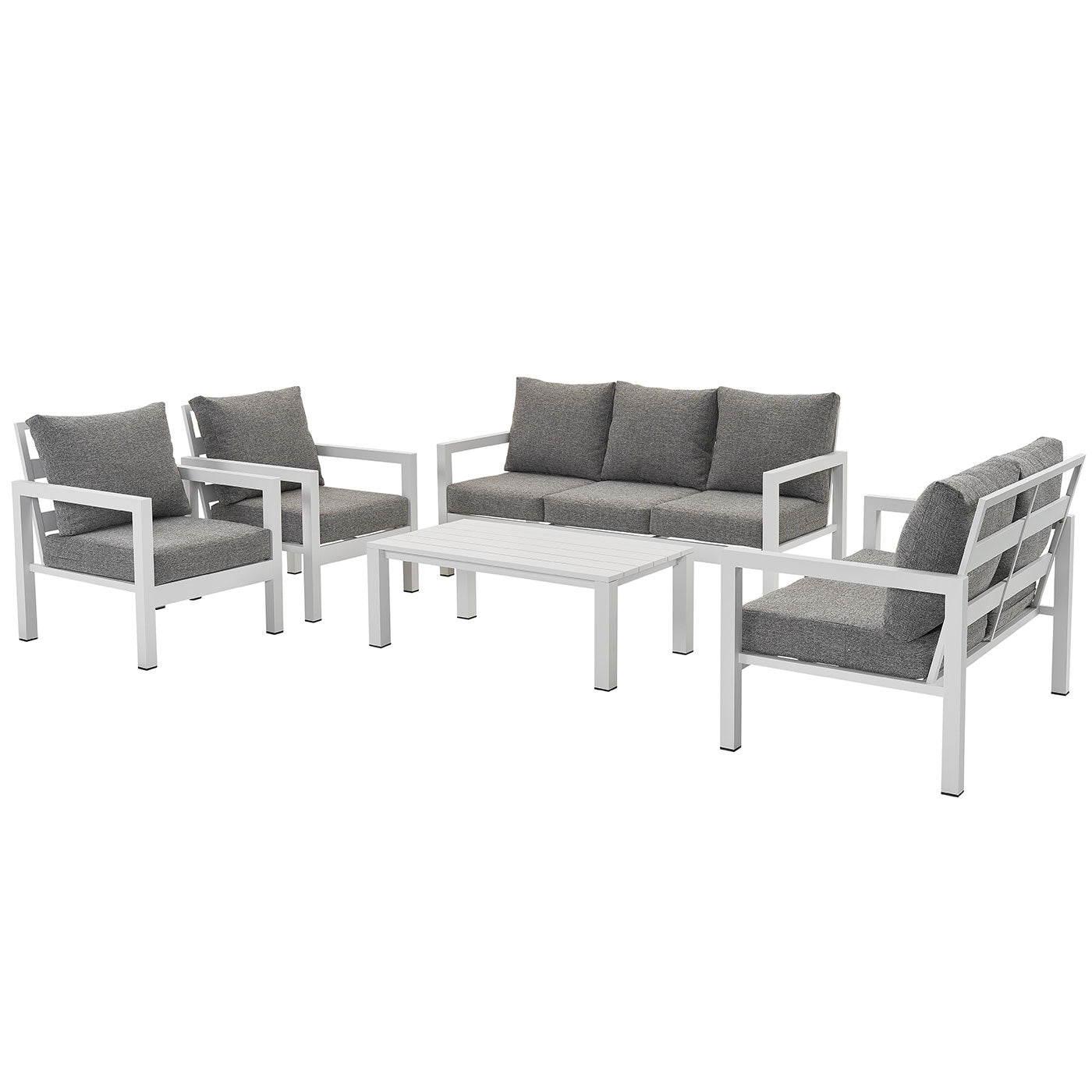 Manly 7 Seater White Aluminium Sofa Lounge Set - Textured Grey Cushions