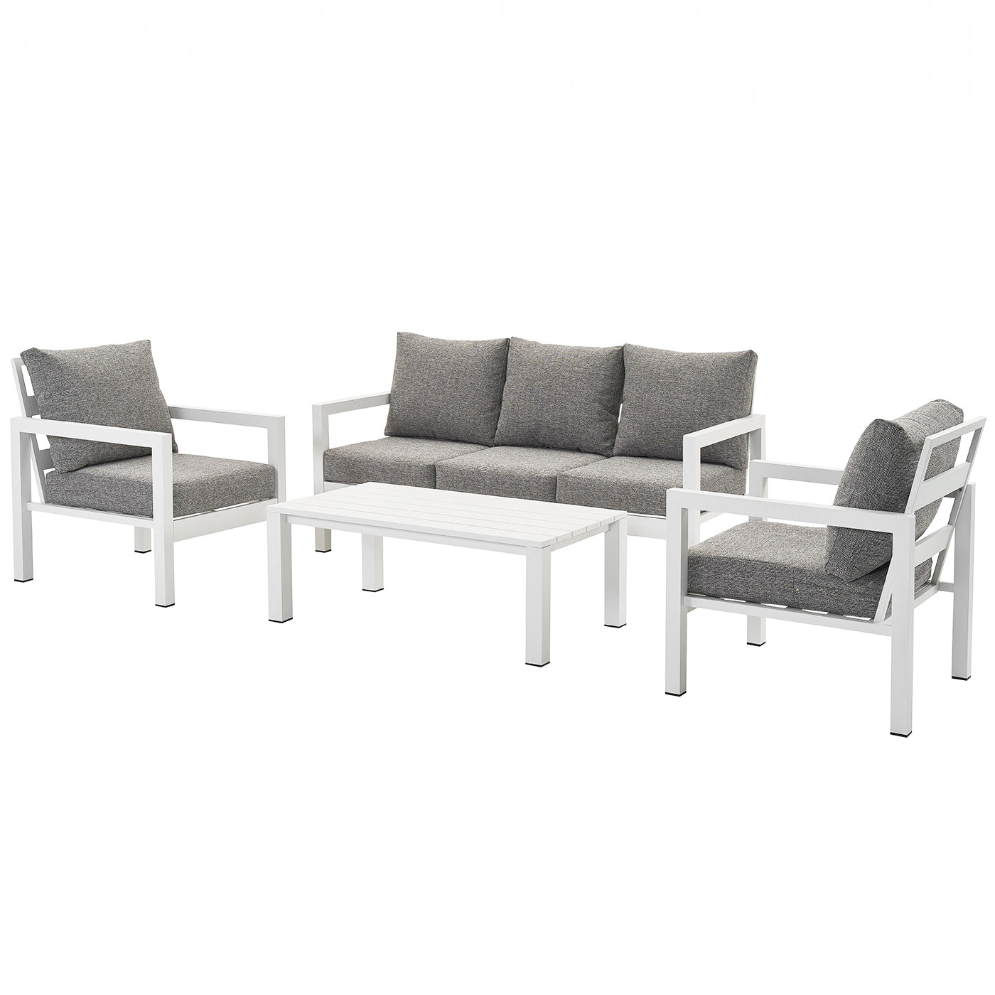 Manly 5 Seater White Aluminium Sofa Lounge Set - Textured Grey Cushions