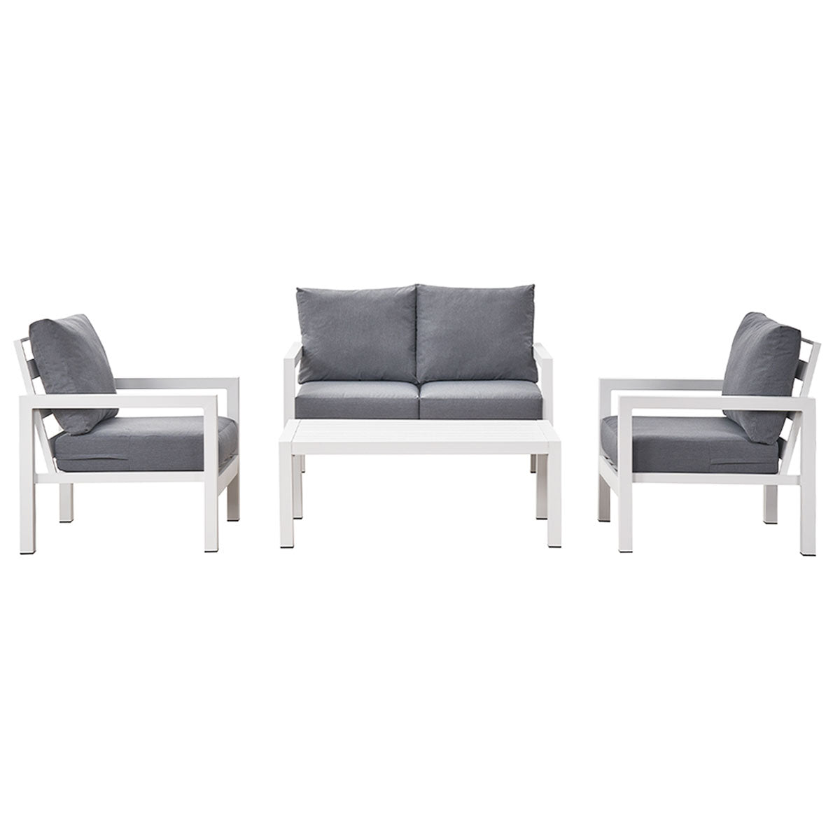 Coogee 4 Seater White Aluminium Sofa Lounge Set - Grey Cushion