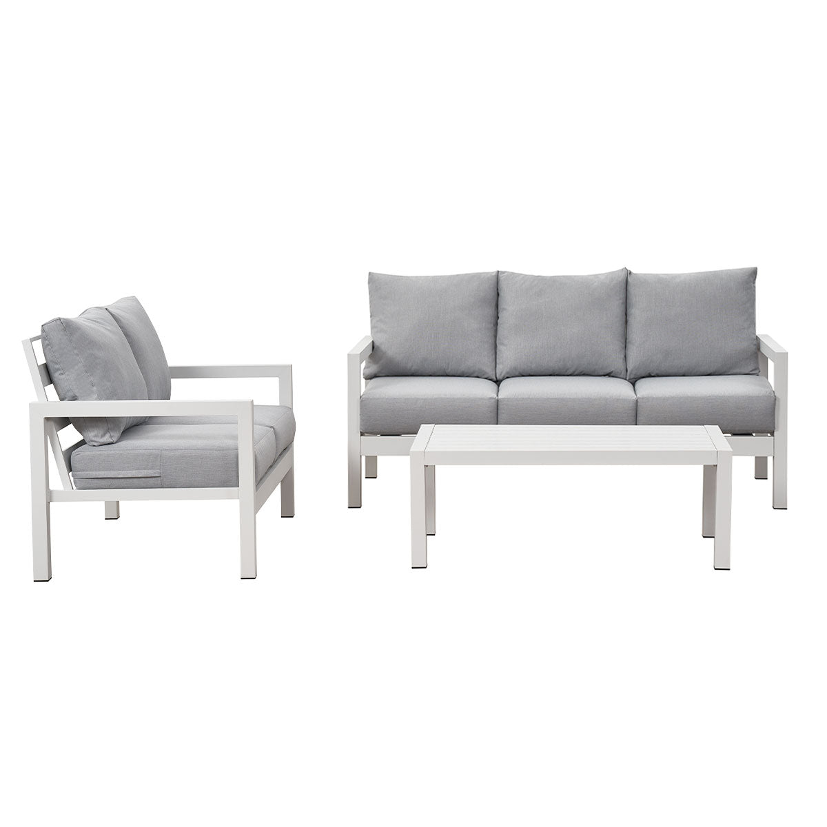 Coogee 3+2 Seater White Aluminium Sofa Lounge Set - Light Grey Cushion