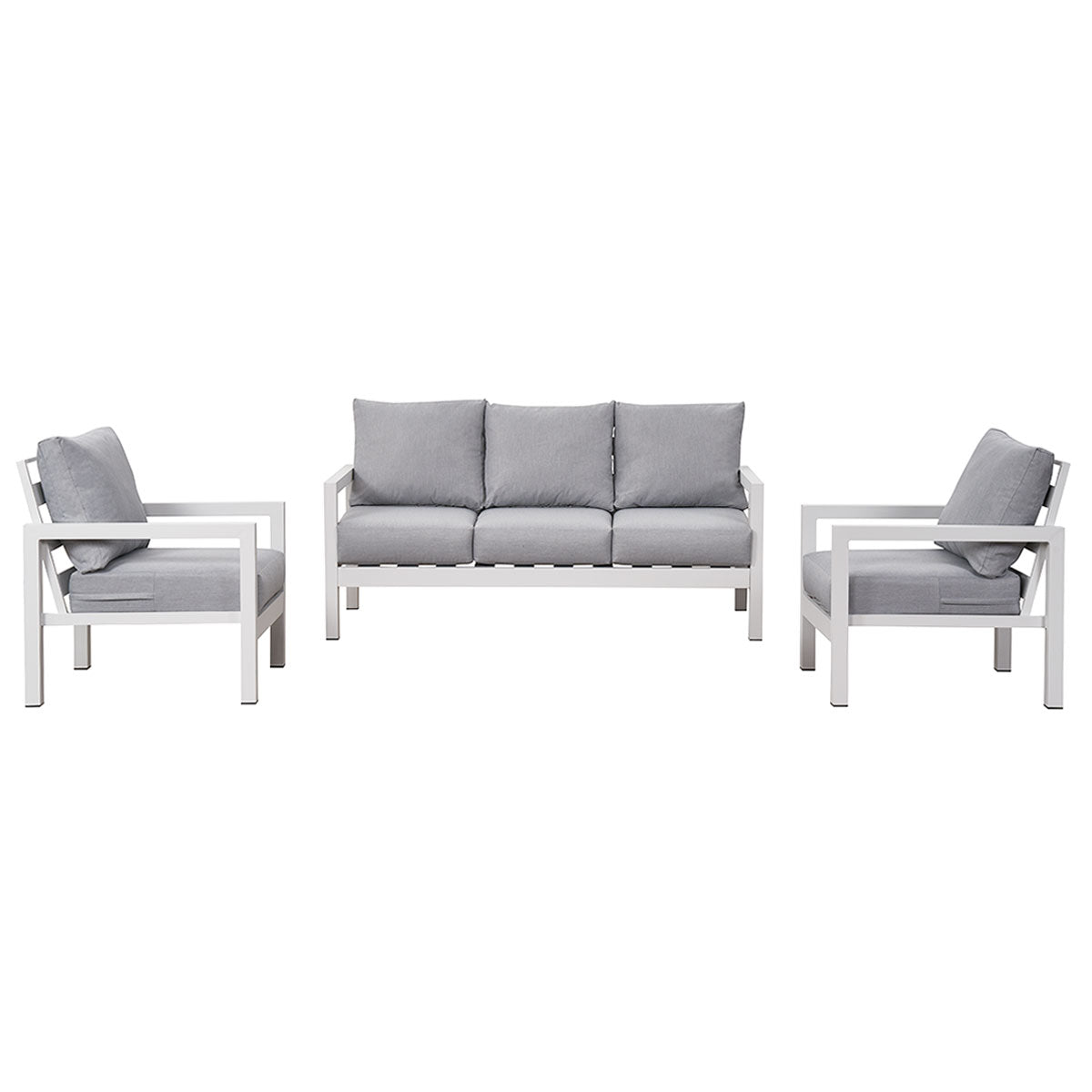 Coogee 5 Seater White Aluminium Sofa Lounge - Light Grey Cushion
