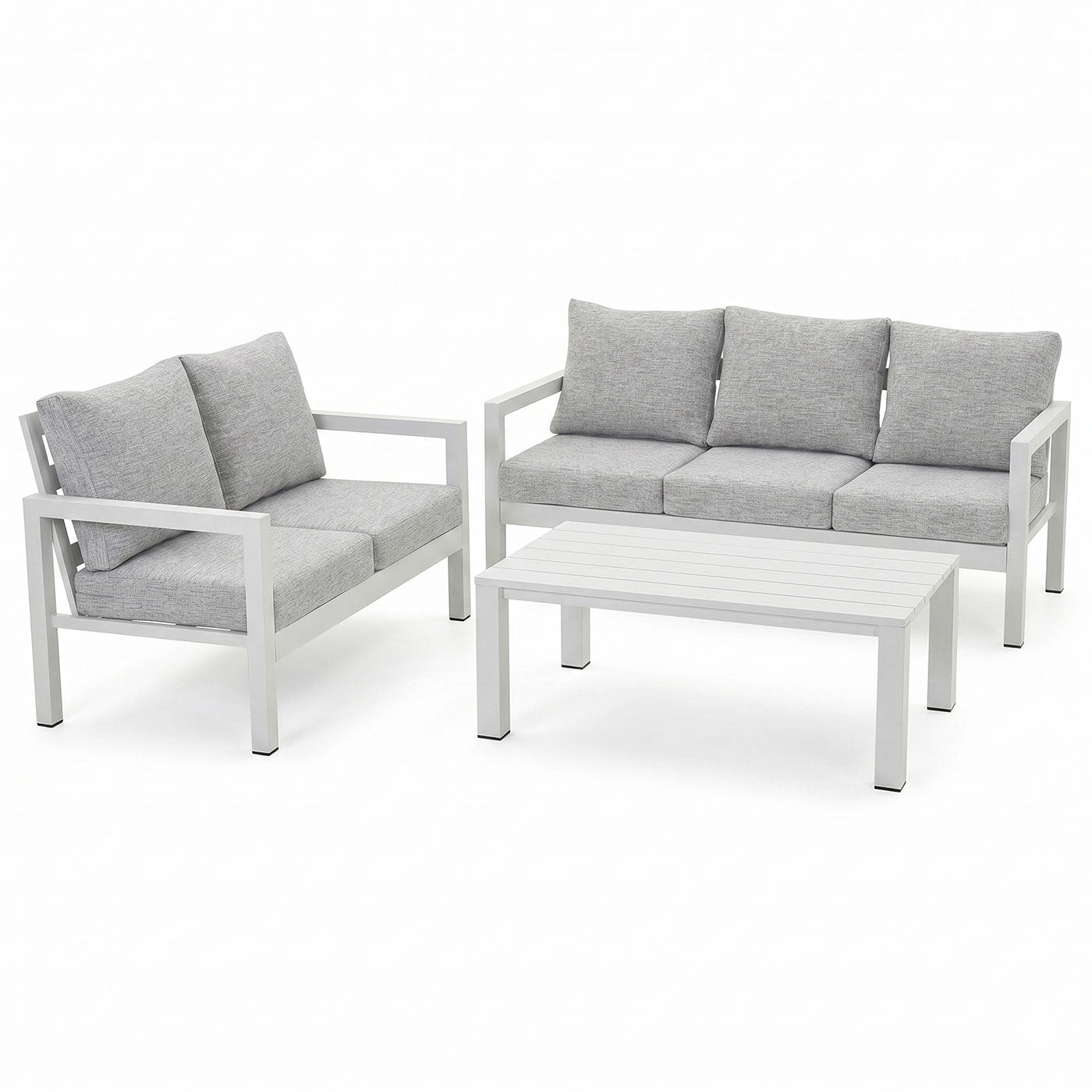 Manly 3+2 Seater White Aluminium Sofa Lounge Suite Set - Light Textured Grey Cushions