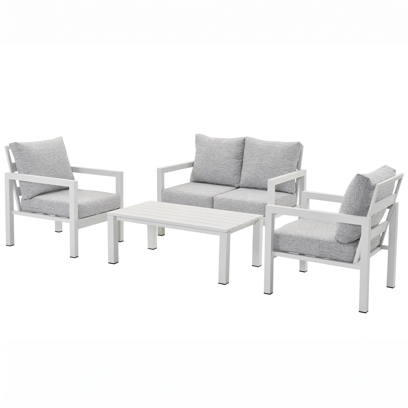Manly 4 Seater White Aluminium Sofa Lounge Set - Light Textured Grey Cushions