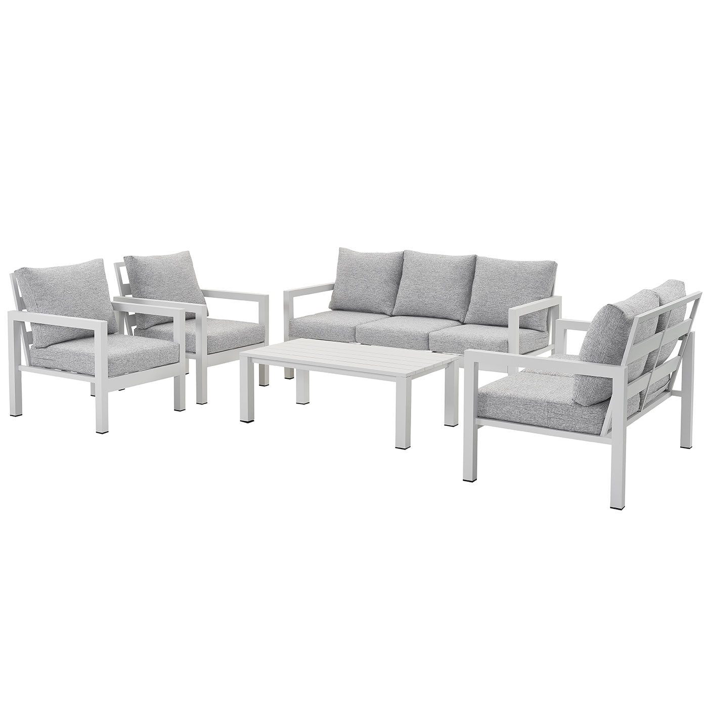 Manly 7 Seater White Aluminium Sofa Lounge Set - Light Textured Grey Cushions