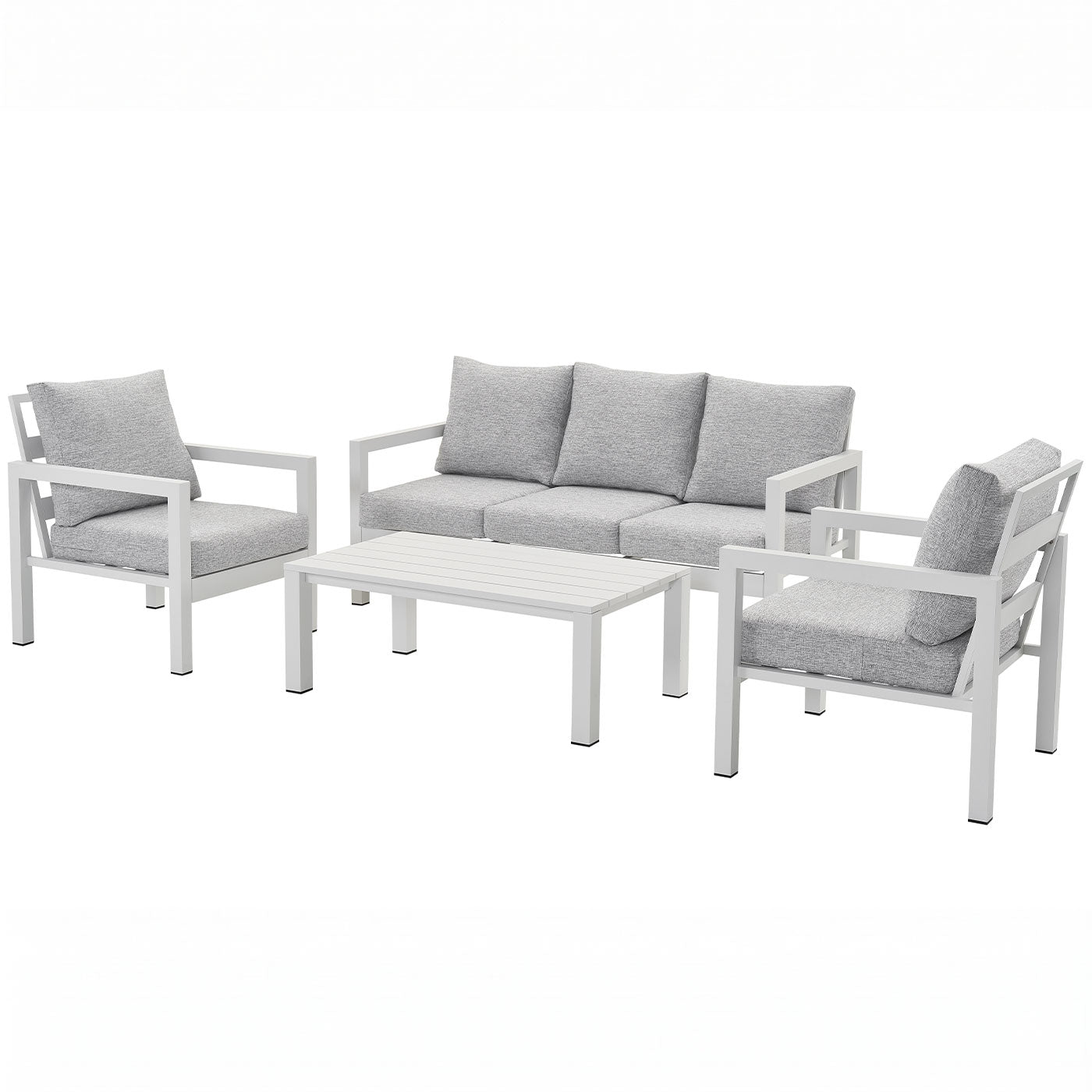 Manly 5 Seater White Aluminium Sofa Lounge Set - Light Textured Grey Cushions