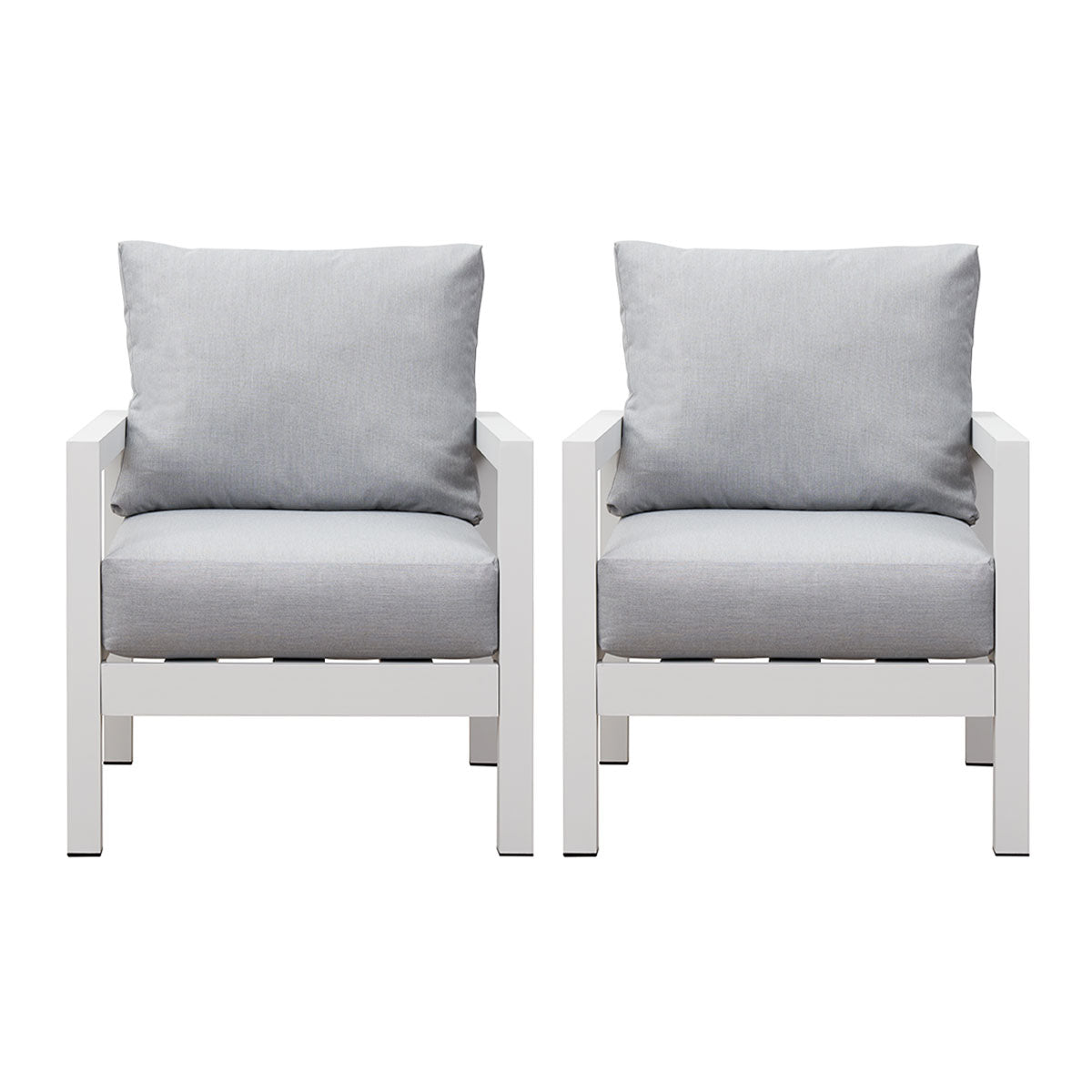 Coogee Single Seater White Aluminium Outdoor Sofa Lounge with Arms - Light Grey Cushion (Set of 2)