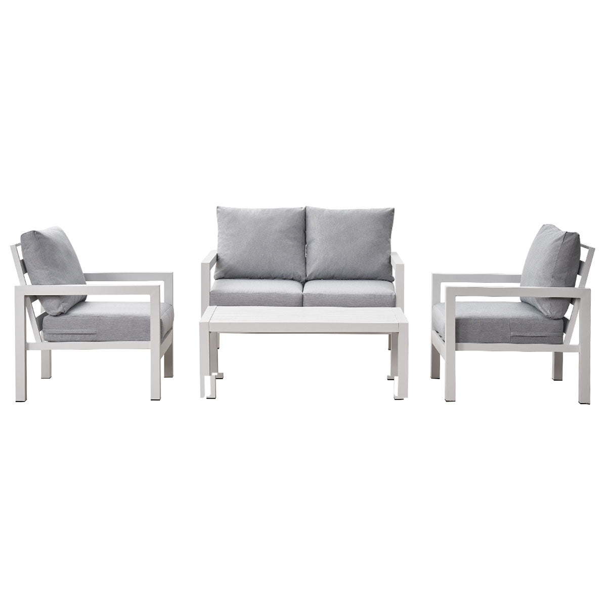 Coogee 4 Seater White Aluminium Sofa Lounge Set - Light Grey Cushion