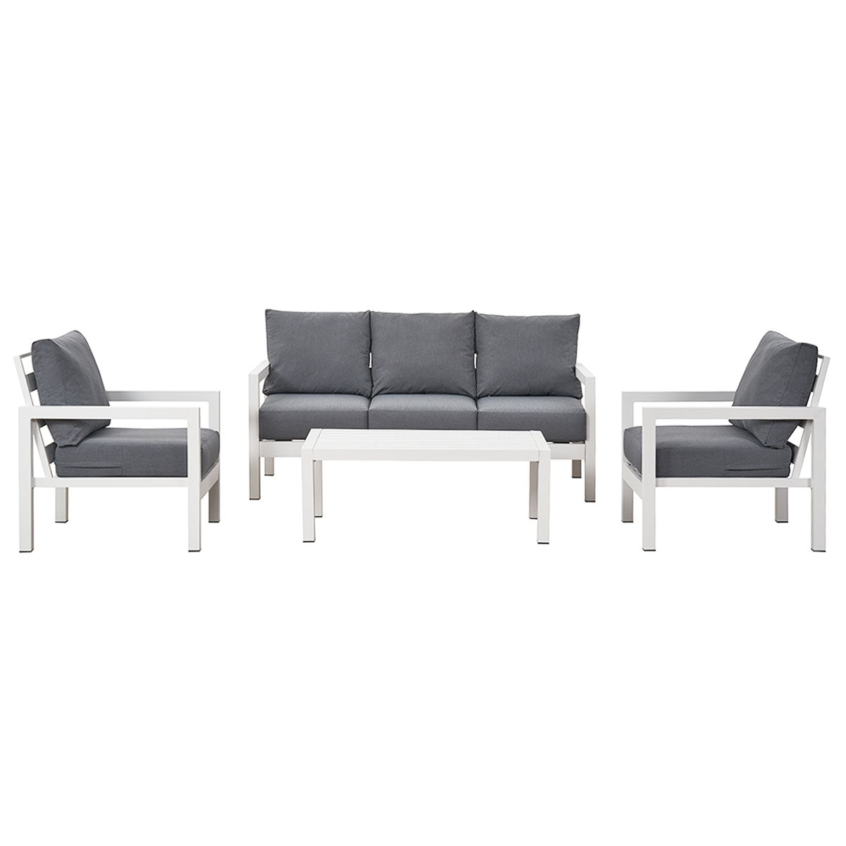 Coogee 5 Seater White Aluminium Sofa Lounge Set - Grey Cushion