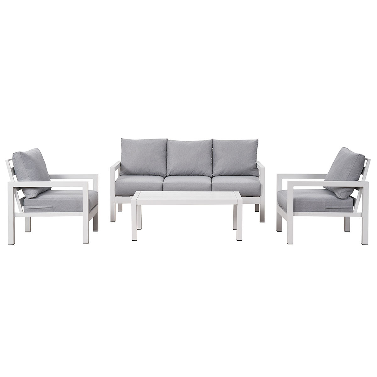 Coogee 5 Seater White Aluminium Sofa Lounge Set - Light Grey Cushion