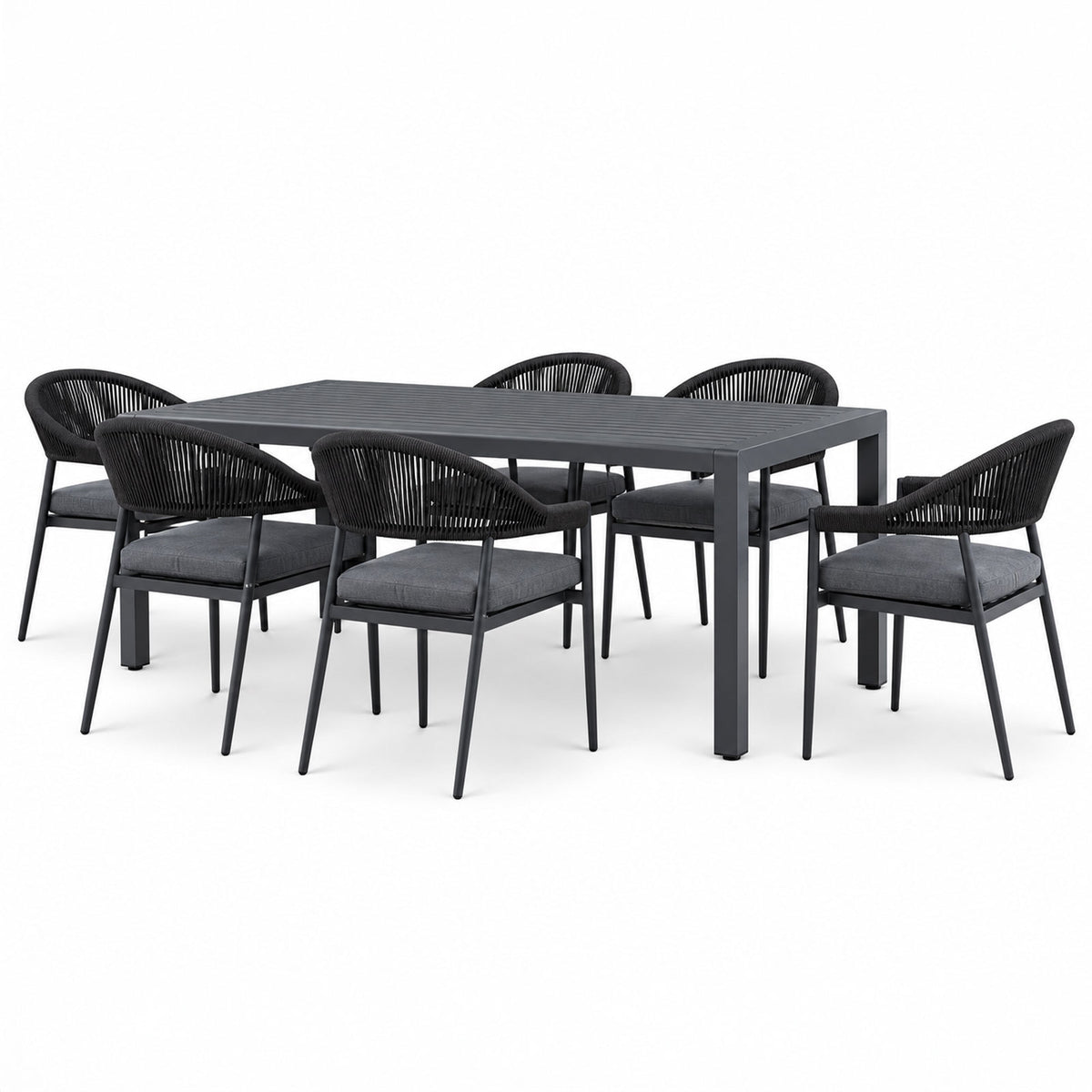 Clayton & Fraser 7-Piece Charcoal Aluminium Outdoor Dining Set - Dark Grey Cushions
