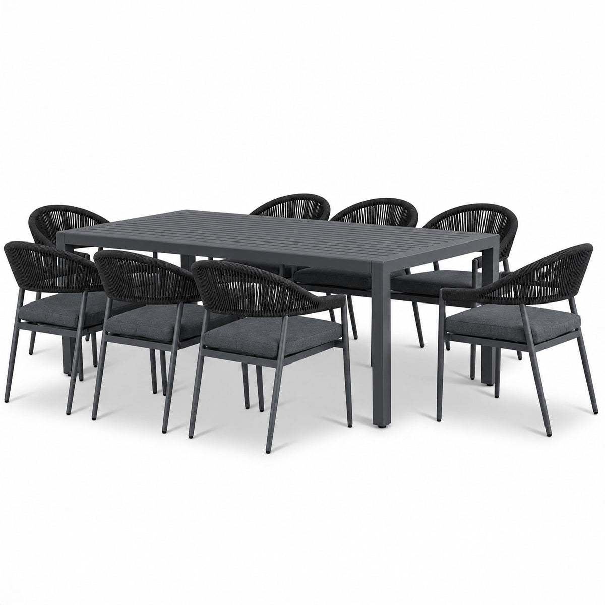 Clayton & Fraser 9-Piece Charcoal Aluminium Outdoor Dining Set - Dark Grey Cushions