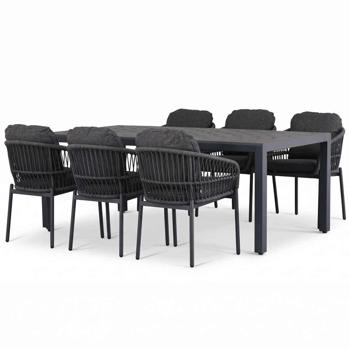 Clayton & Bali 7-Piece Charcoal Aluminium Outdoor Dining Set - Dark Grey Cushions
