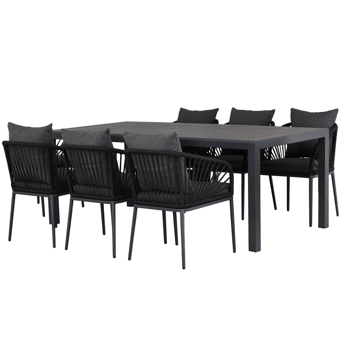 Clayton 7-Piece Charcoal Aluminium Outdoor Dining Set - Dark Grey Cushions