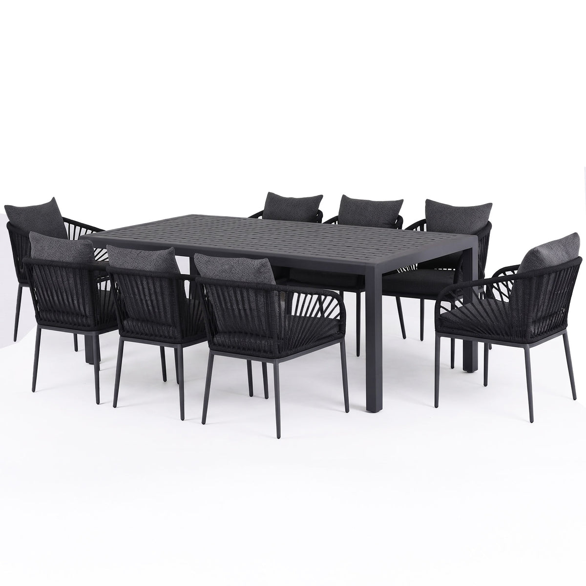 Clayton 9-Piece Charcoal Aluminium Outdoor Dining Set - Dark Grey Cushions