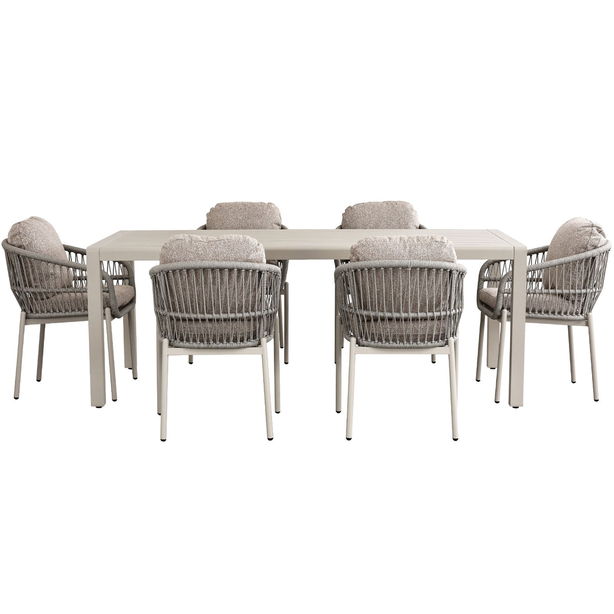 Clayton & Bali 7-Piece Champagne Aluminium Outdoor Dining Set - Beige Cushions