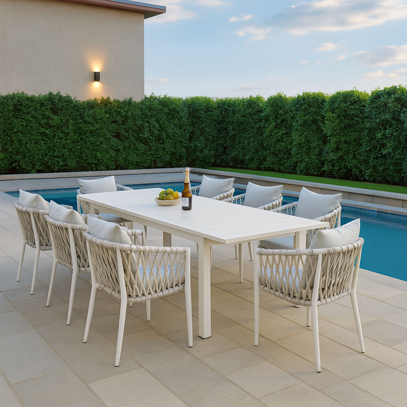 Mornington 9-Piece White Aluminium Outdoor Dining Set Light Grey