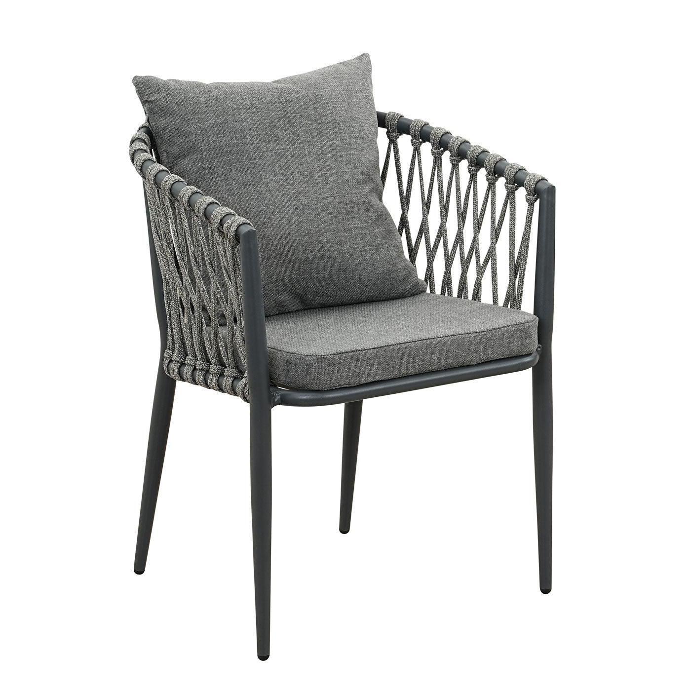 Mornington Charcoal Aluminium Outdoor Dining Chairs with Arms - Dark Grey Cushion (Set of 4)
