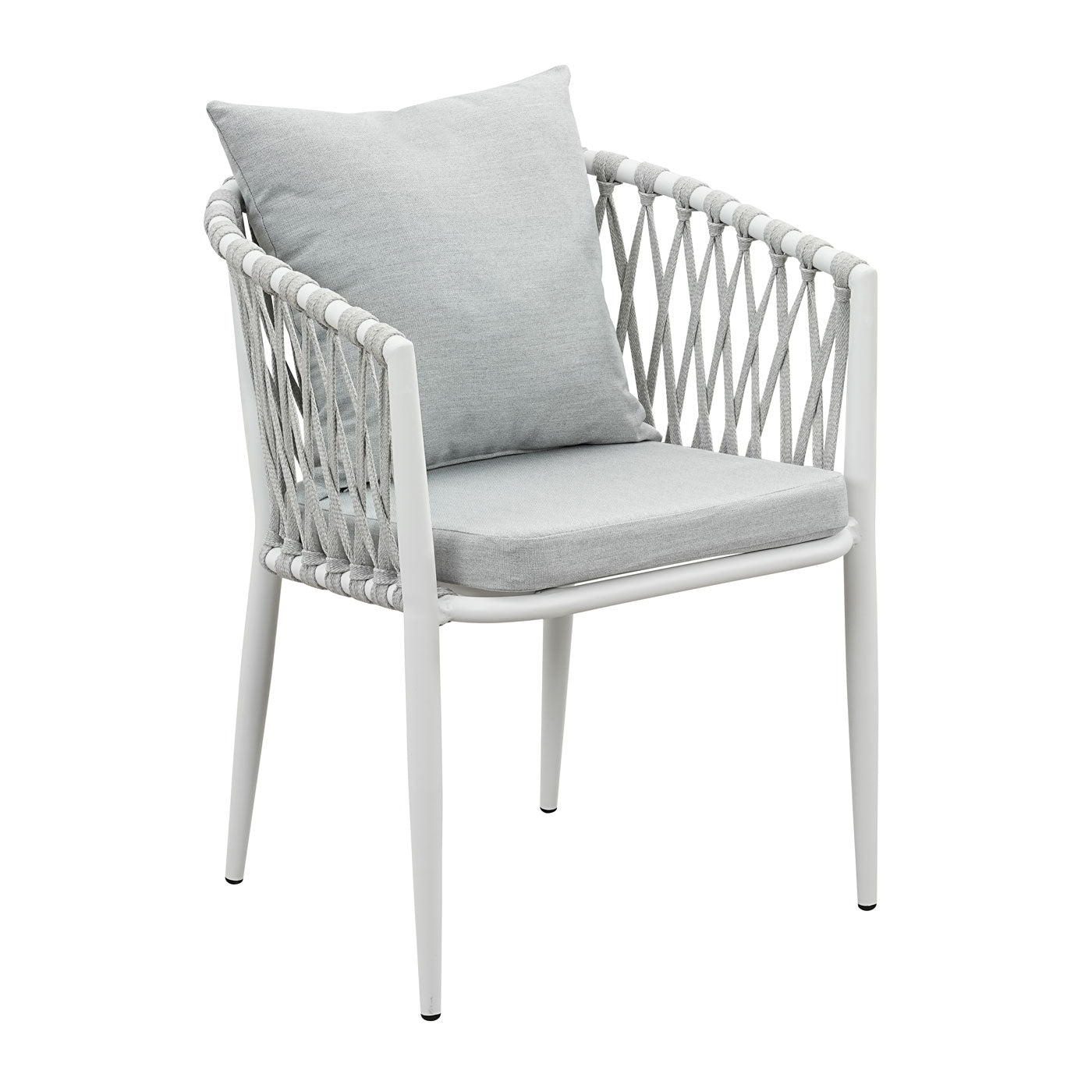 Mornington White Aluminium Outdoor Dining Chairs with Arms - Light Grey Cushion (Set of 4)