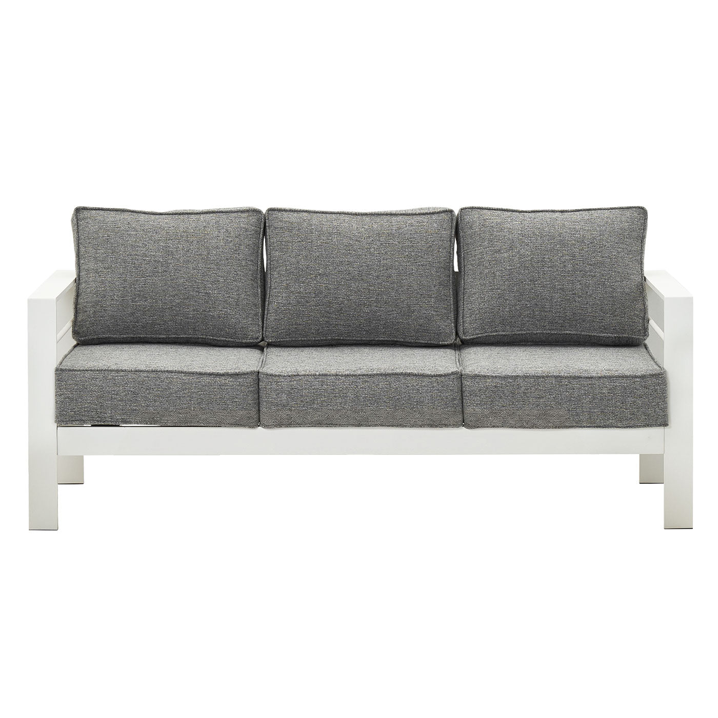 Paris 3 Seater White Aluminium Outdoor Sofa Lounge with Arms - Textured Grey Cushions