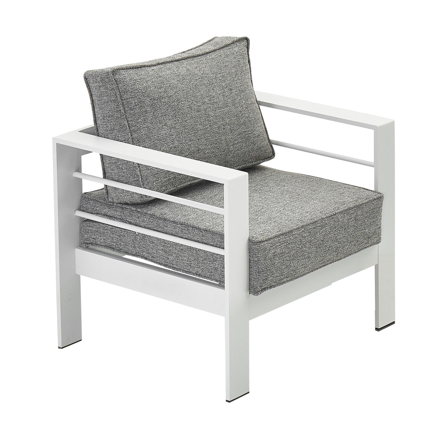 Paris Single Seater White Aluminium Outdoor Sofa Lounge with Arms - Textured Grey Cushions