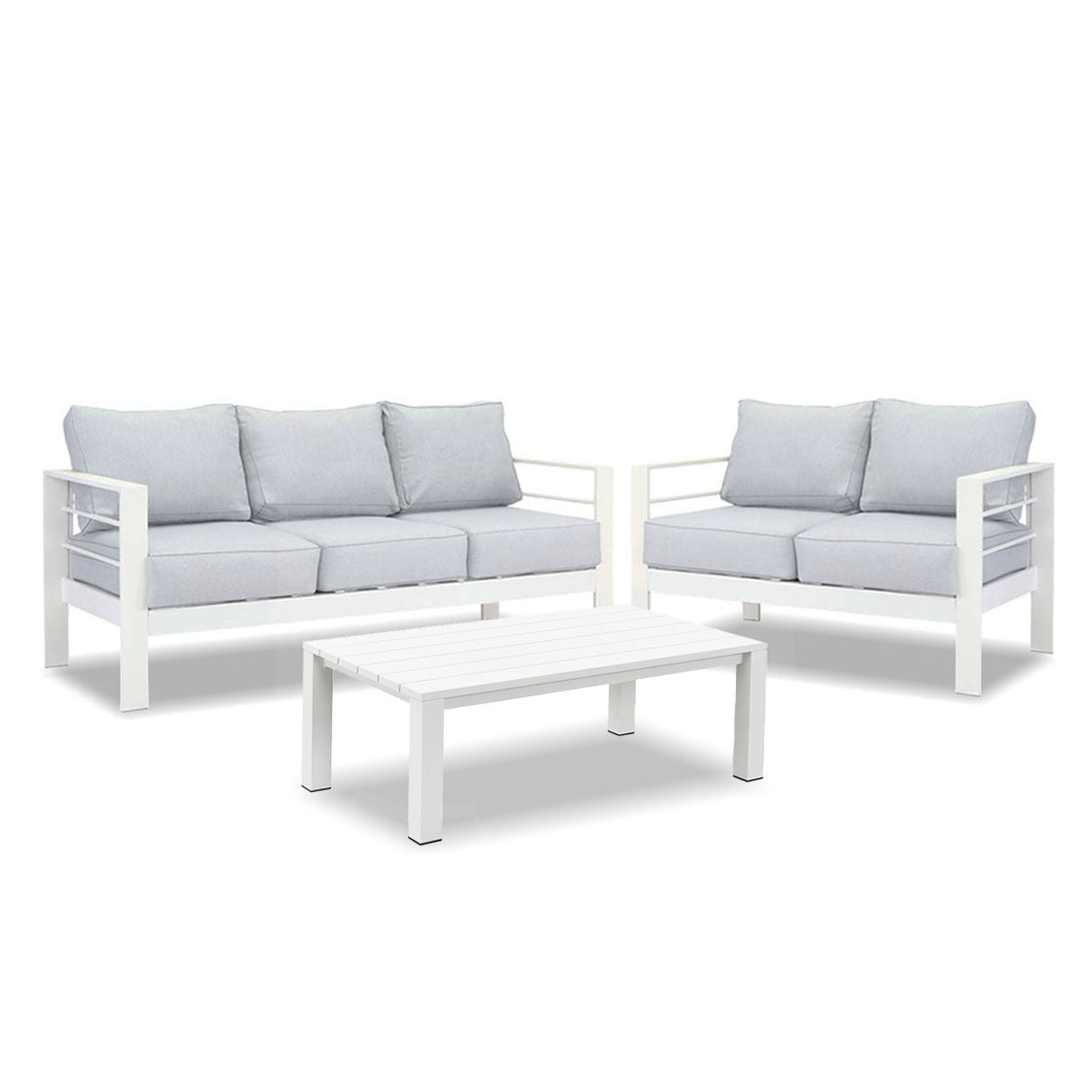 Paris 3+2 Seater White Aluminium Sofa Lounge Suite Set - Light Grey Cushion