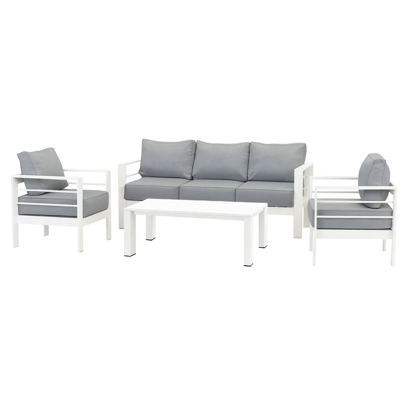 Paris 5 Seater White Aluminium Sofa Lounge Set - Grey Cushion