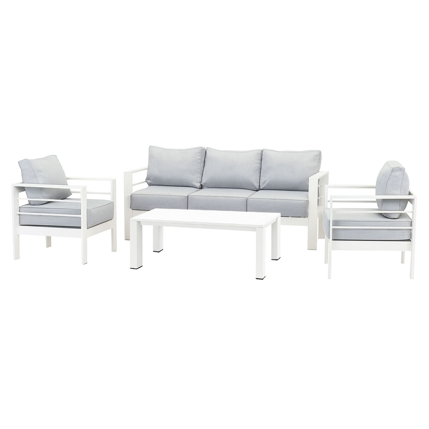 Paris 5 Seater White Aluminium Sofa Lounge Set - Light Grey Cushion