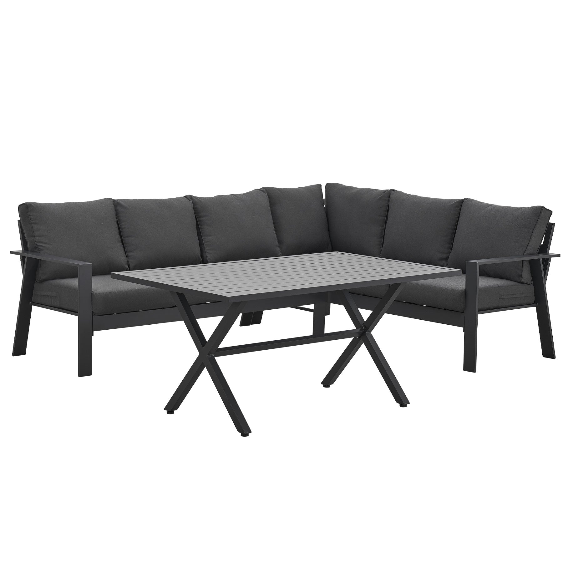 Jervis 2-In-1 Charcoal Aluminium L-Shaped Lounge Dining Set - Dark Grey Cushions