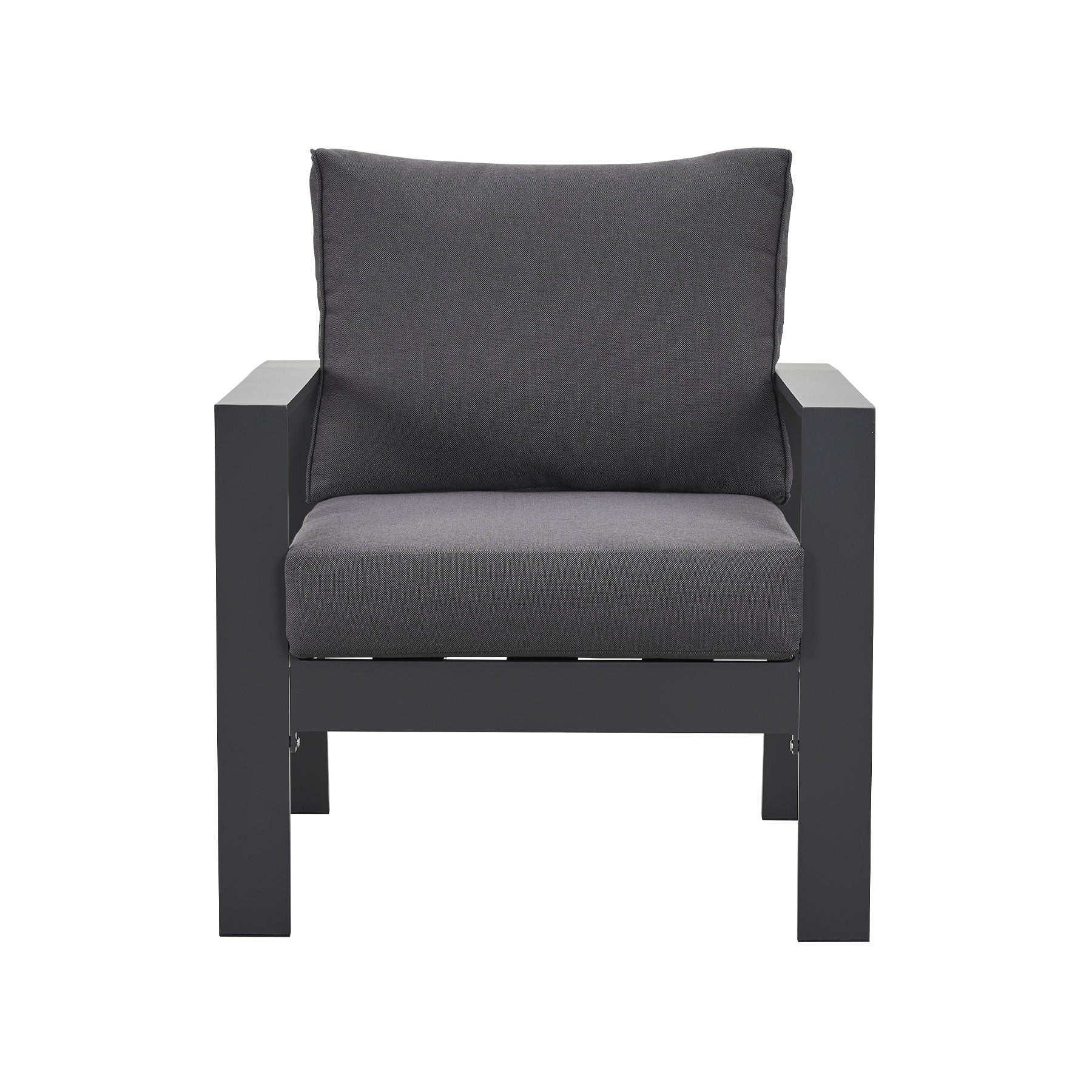 Jervis Charcoal Aluminium Outdoor Single Sofa Seat with Dark Grey Cushions