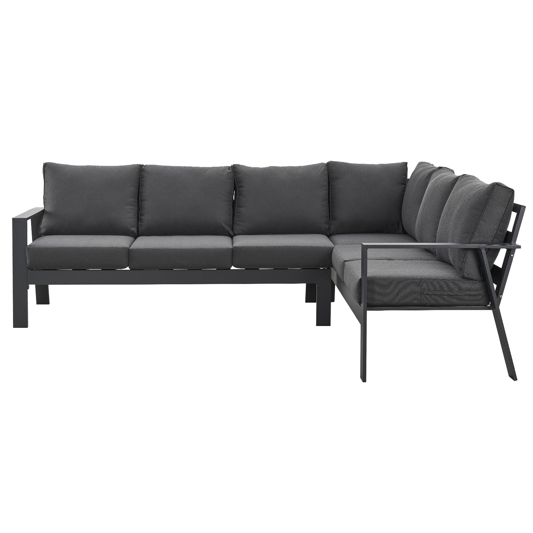 Jervis Charcoal Aluminium Outdoor L-Shaped Sofa Lounge with Dark Grey Cushions