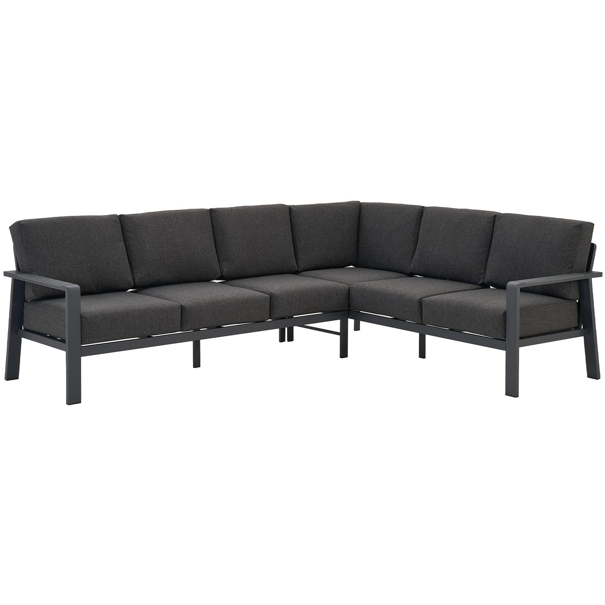 Jervis Charcoal Aluminium Outdoor L-Shaped Sofa Lounge - Dark Grey Cushions (Long Side Left)
