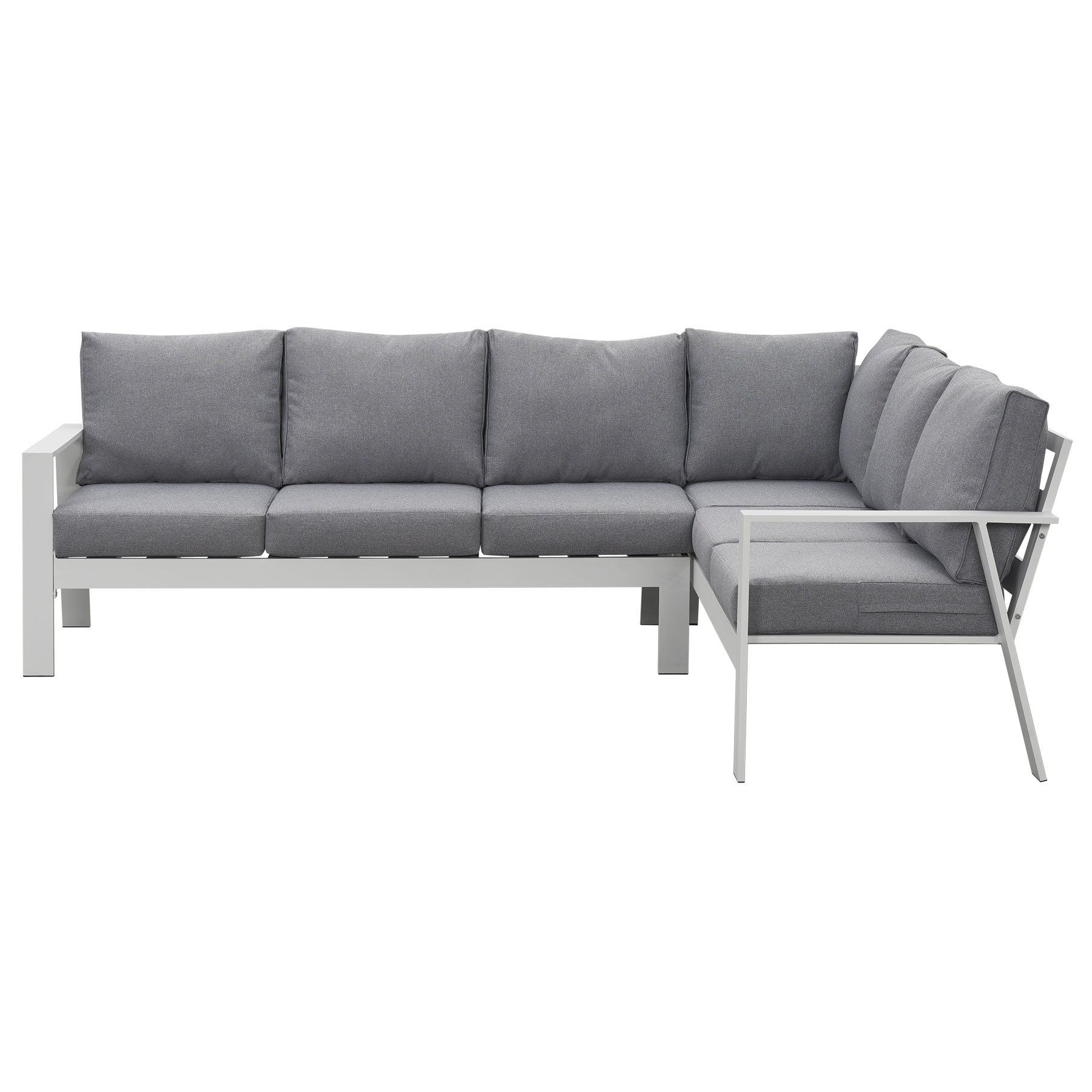 Jervis White Aluminium Outdoor L-Shaped Sofa Lounge with Pebble Grey Cushions