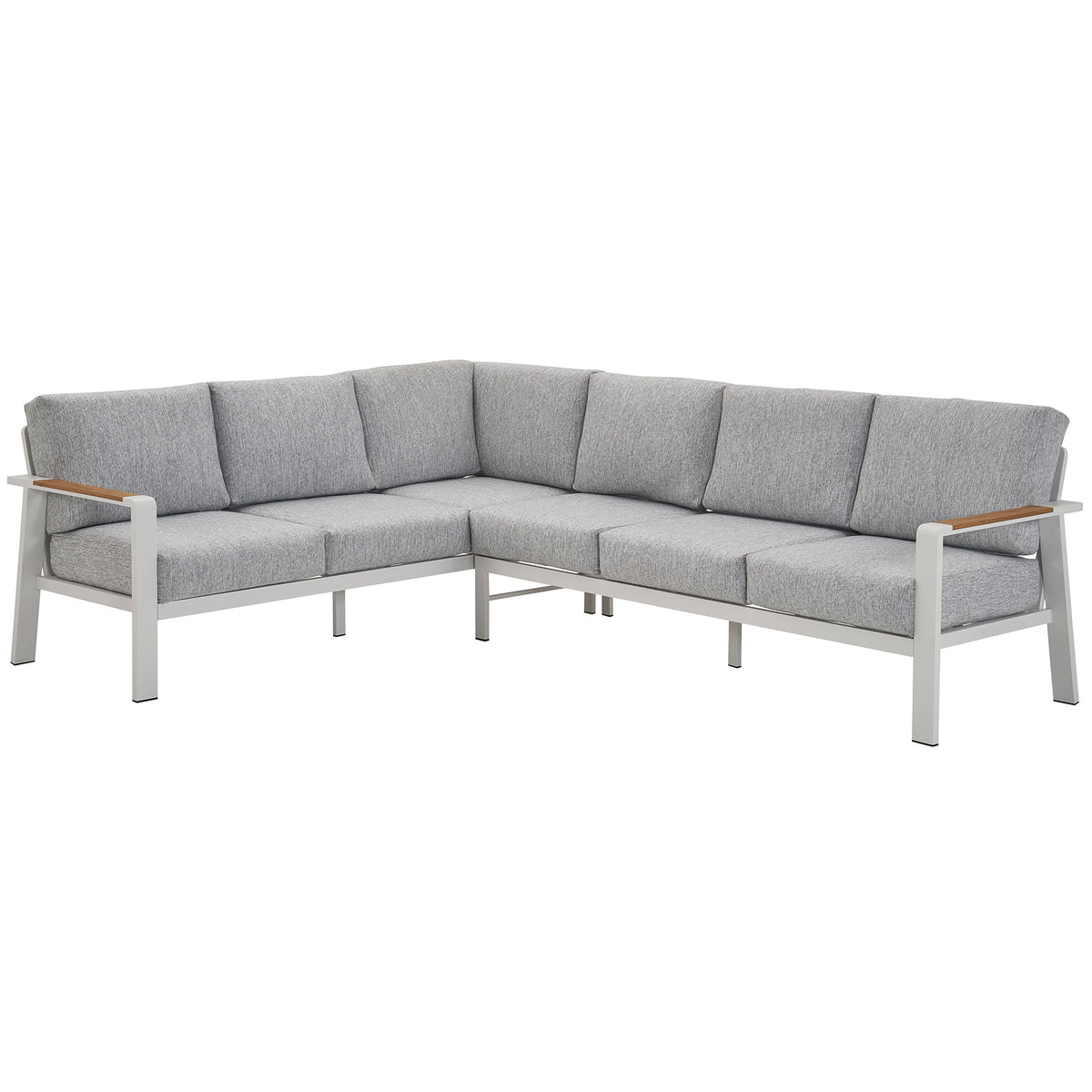 Jervis White Aluminium Outdoor L-Shaped Sofa Lounge - Light Grey Cushions (Long Side Left)