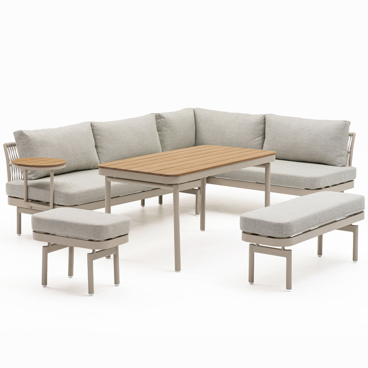 Noosa 2-in-1 Champagne Aluminium Modular Outdoor Lounge Dining Set - Beige Cushions