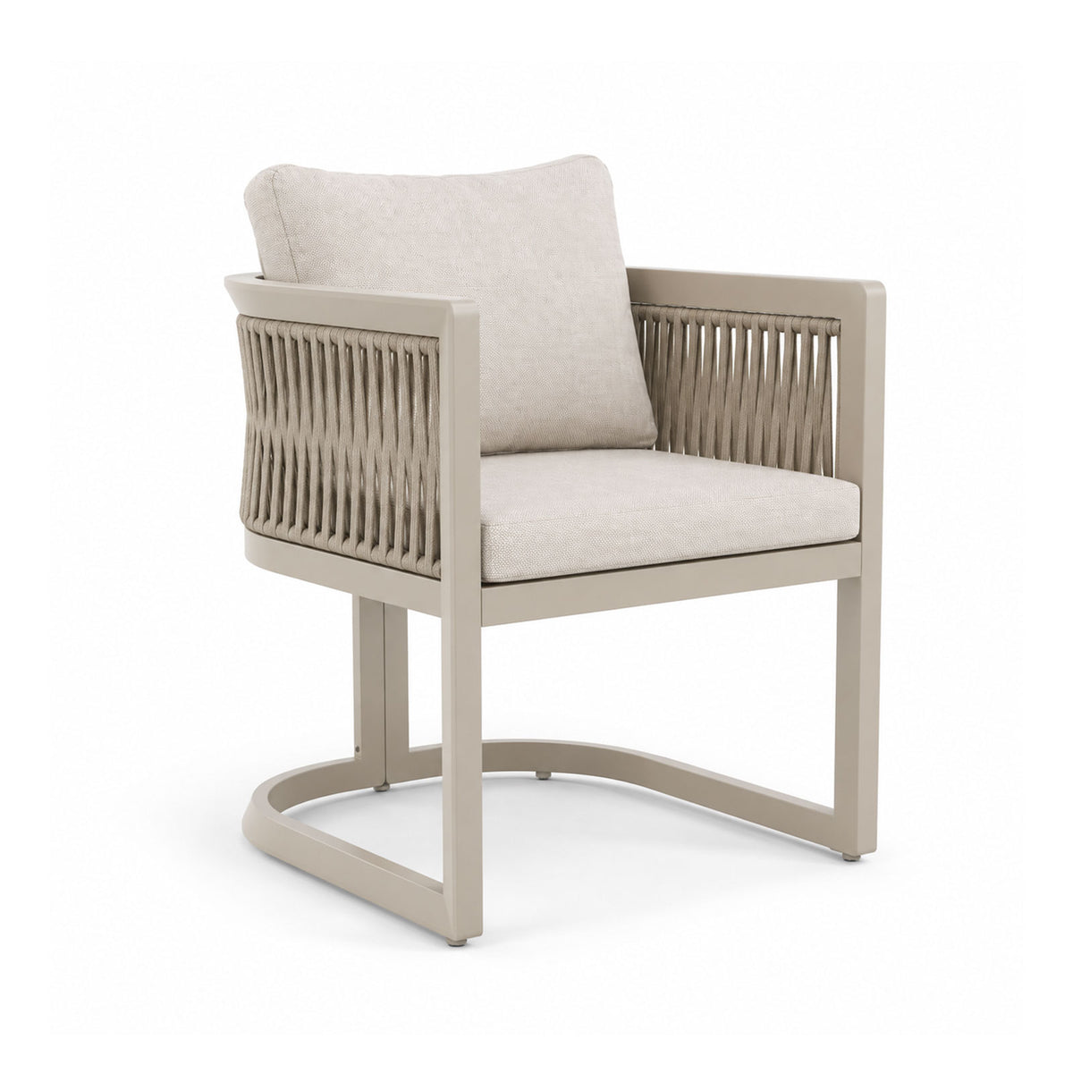 Newport Champagne Aluminium Outdoor Dining Chairs - Light Beige Cushions (Set of 2)
