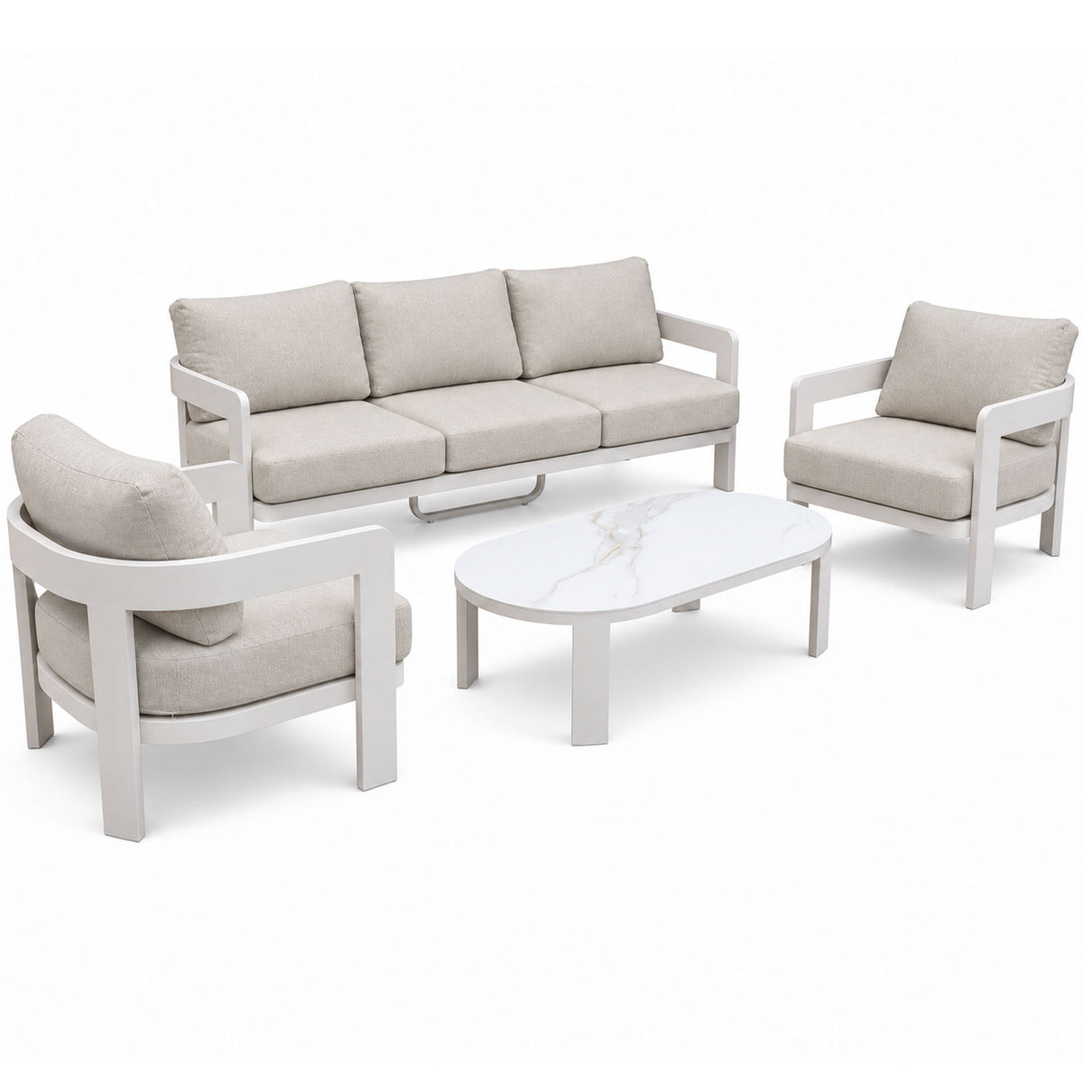 La Jolla 5-Seater Champagne Aluminium Outdoor Sofa Lounge Set - Light Beige Cushions