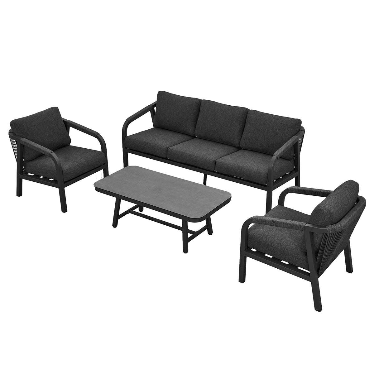La Perouse 5-Seater Charcoal Aluminium Sofa Lounge Set - Dark Grey Cushions