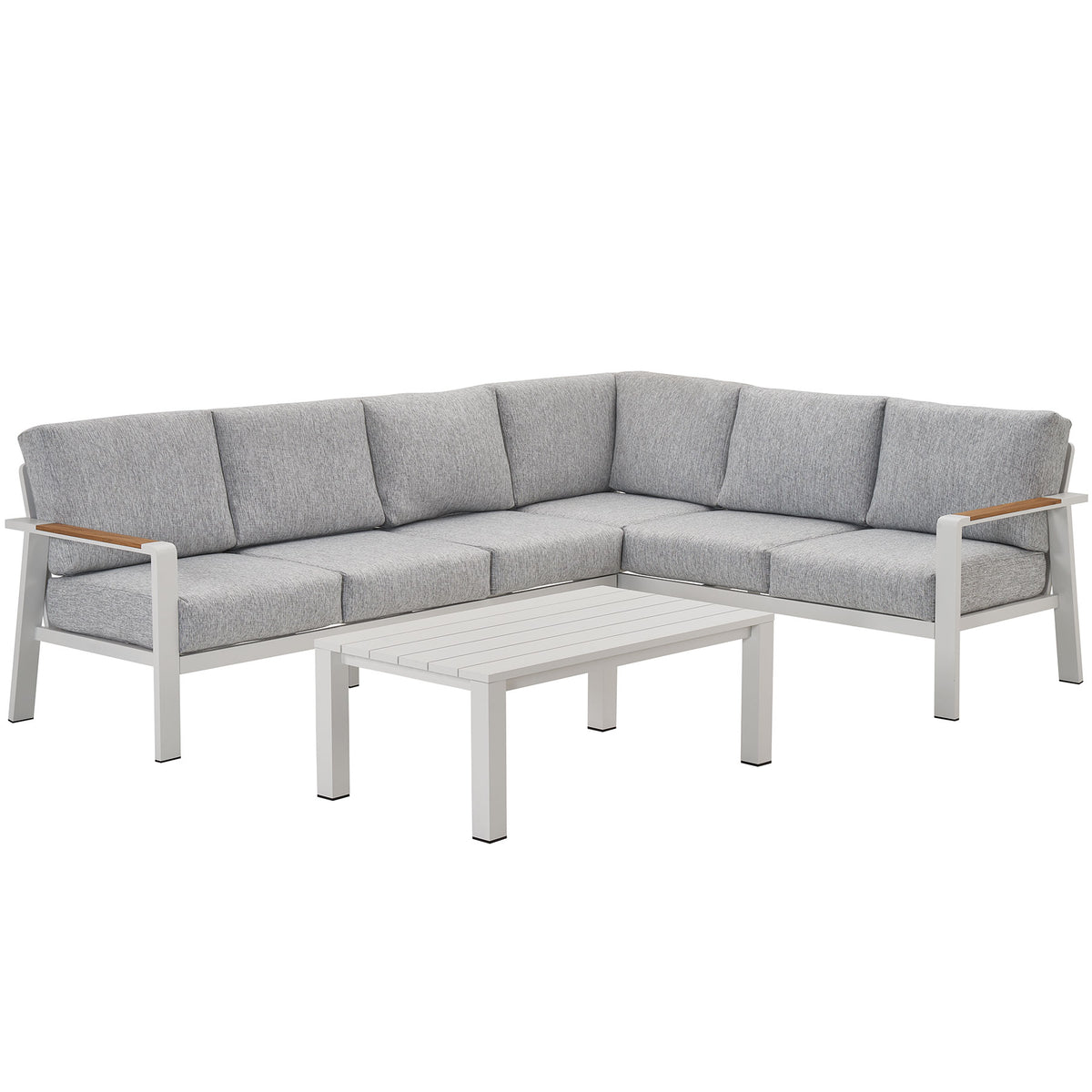 Jervis White Aluminium Outdoor L-Shaped Lounge & Coffee Table Set - Light Grey (Long Side Left)