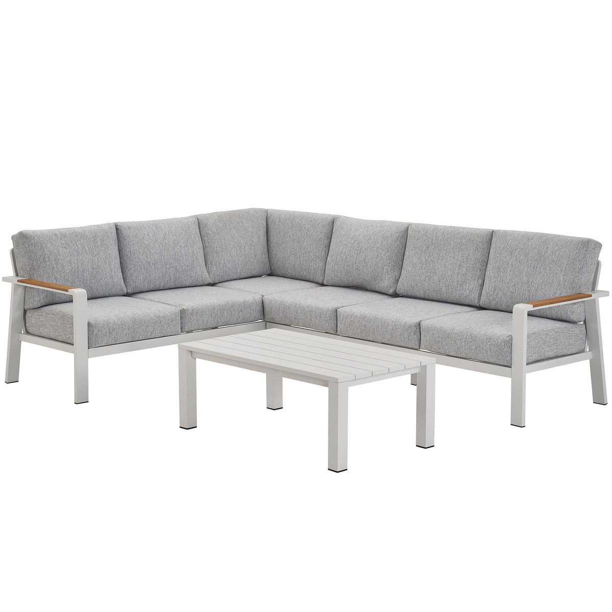 Jervis White Aluminium Outdoor L-Shaped Lounge & Coffee Table Set - Light Grey (Long Side Right)