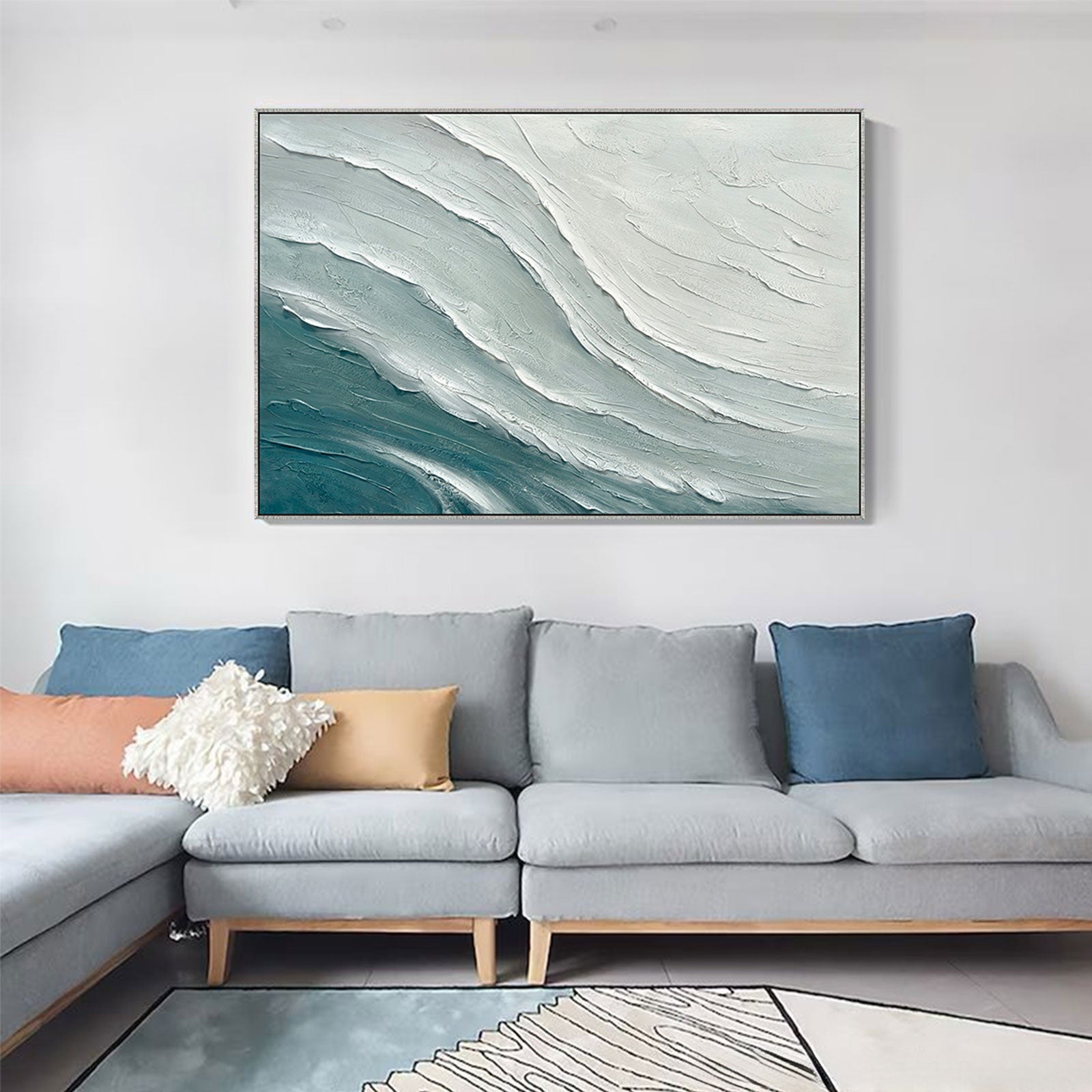 Seafoam Drift Hand-Painted Textured Canvas Wall Art - 120 x 80cm